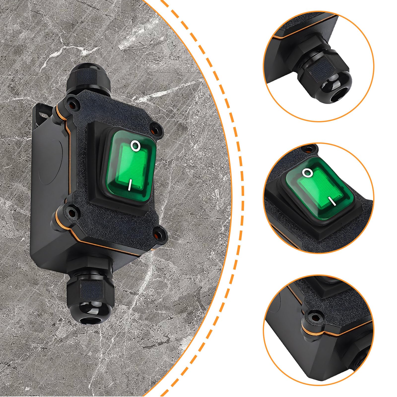 Machineschakelaar, AC 220 V, 30 A, waterdichte inline schakelaar, kabelschakelaar, drukknop, inline schakelaar, machineschakelaar, aan beide zijden aan en uitgang