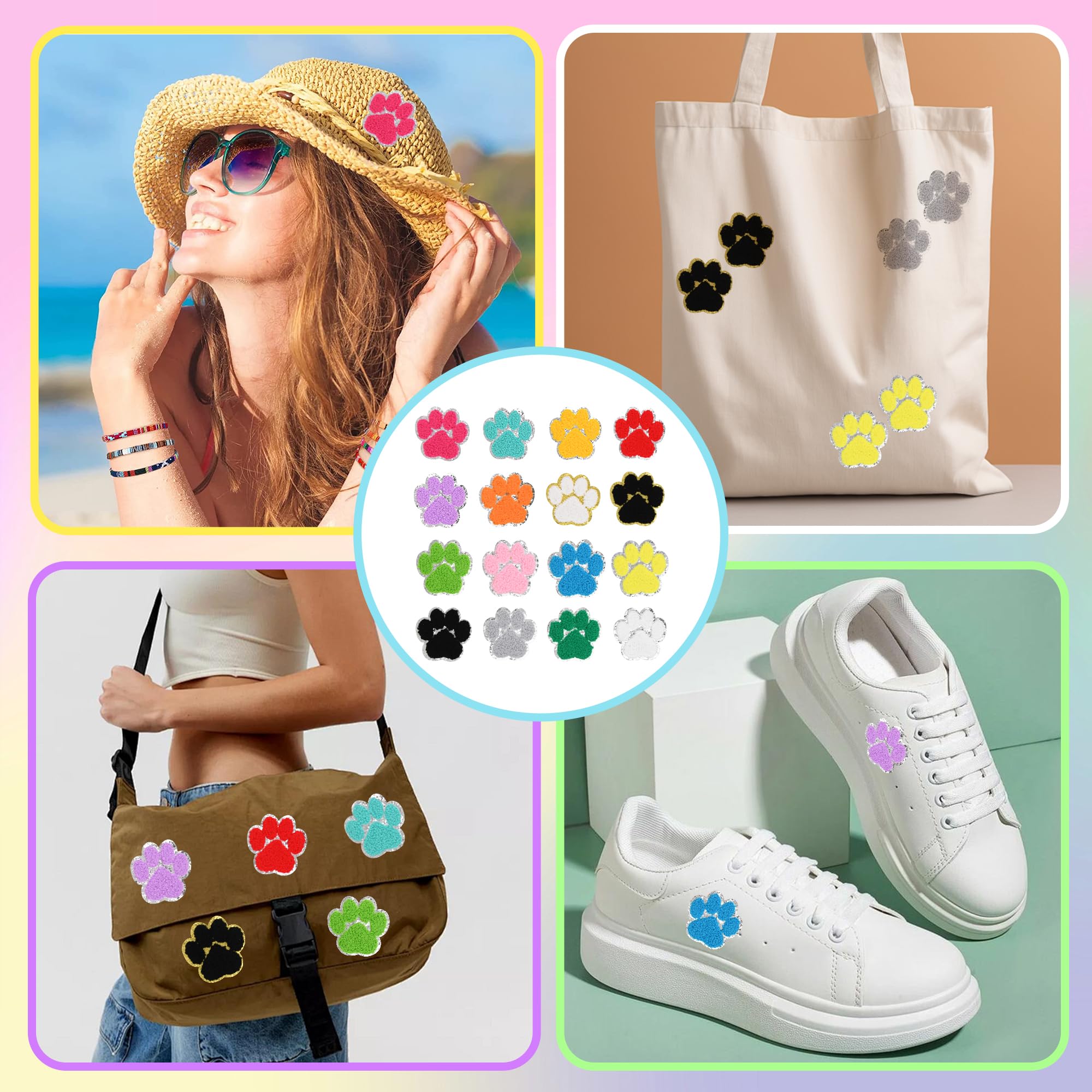 16 parches de felpilla con diseño de patas, apliques bordados de tela, parches para coser sombreros, bolsos, ropa, decoración de bricolaje