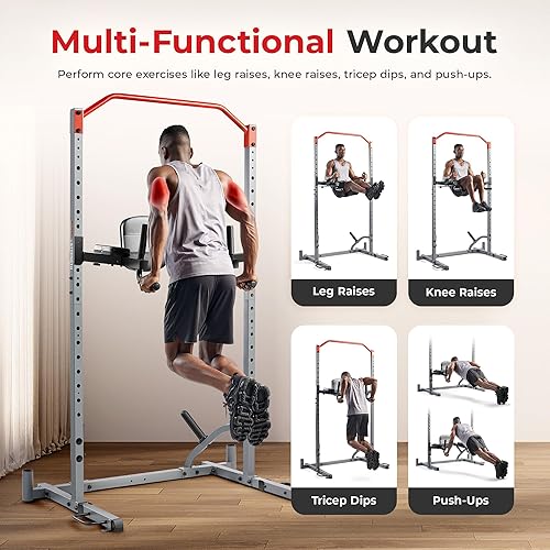 Miniatura 2 de Sunny Health & Fitness Power Cage Squat Rack Upgrade Attachments, Dip Bar, Plate Bar Holder, Belt Squat, J Hook, Lat, Adapter, U Ring, Pull Up Bar,