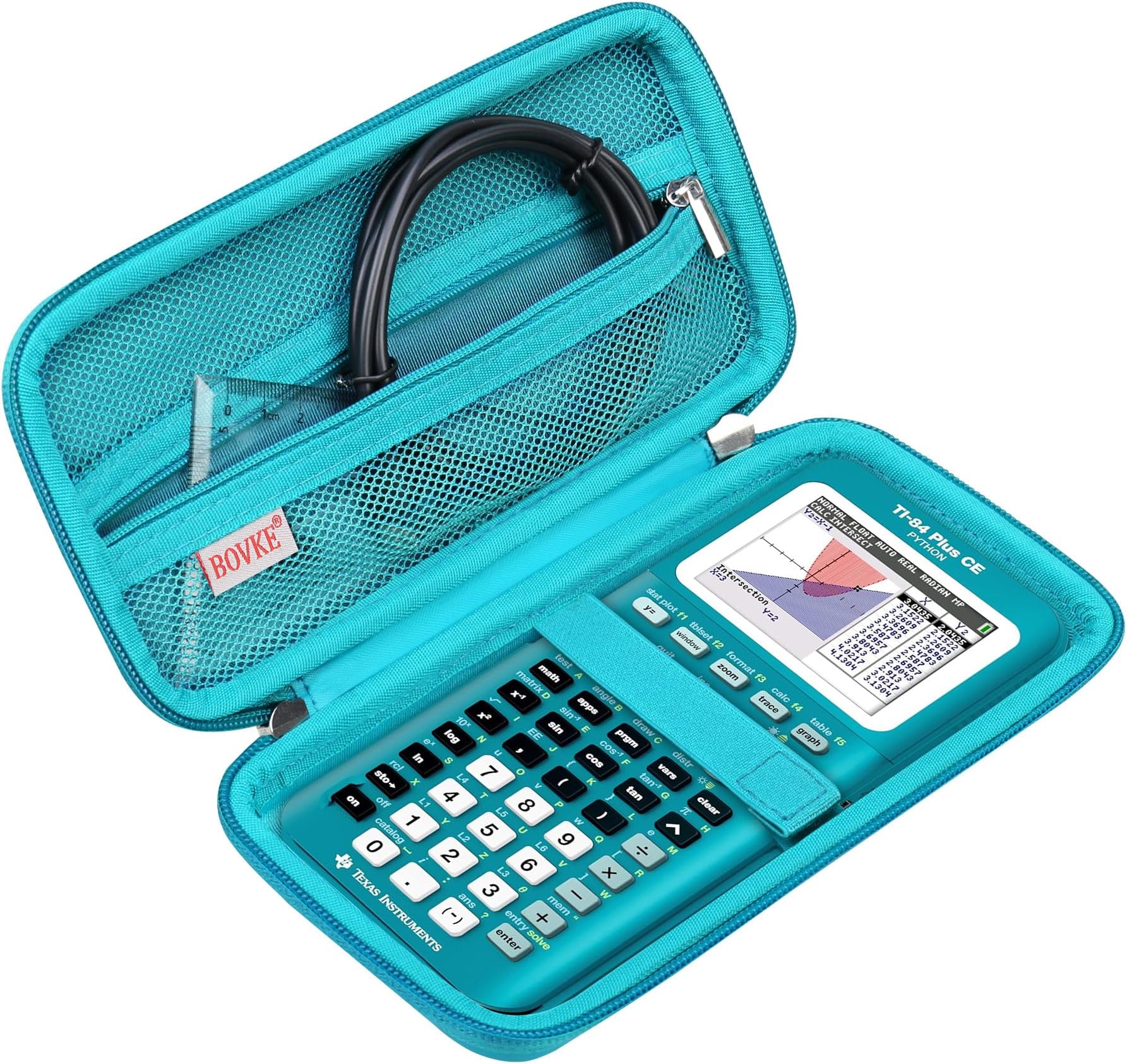 BOVKE Hard Travel Case for Texas Instruments TI-84 Plus CE/TI-84 Plus/TI-83 Plus CE/TI-83 Plus/Casio fx-9750GIII Graphing Calculator Mesh Pocket for USB Cable Manual Pen Accessories Teal Teal