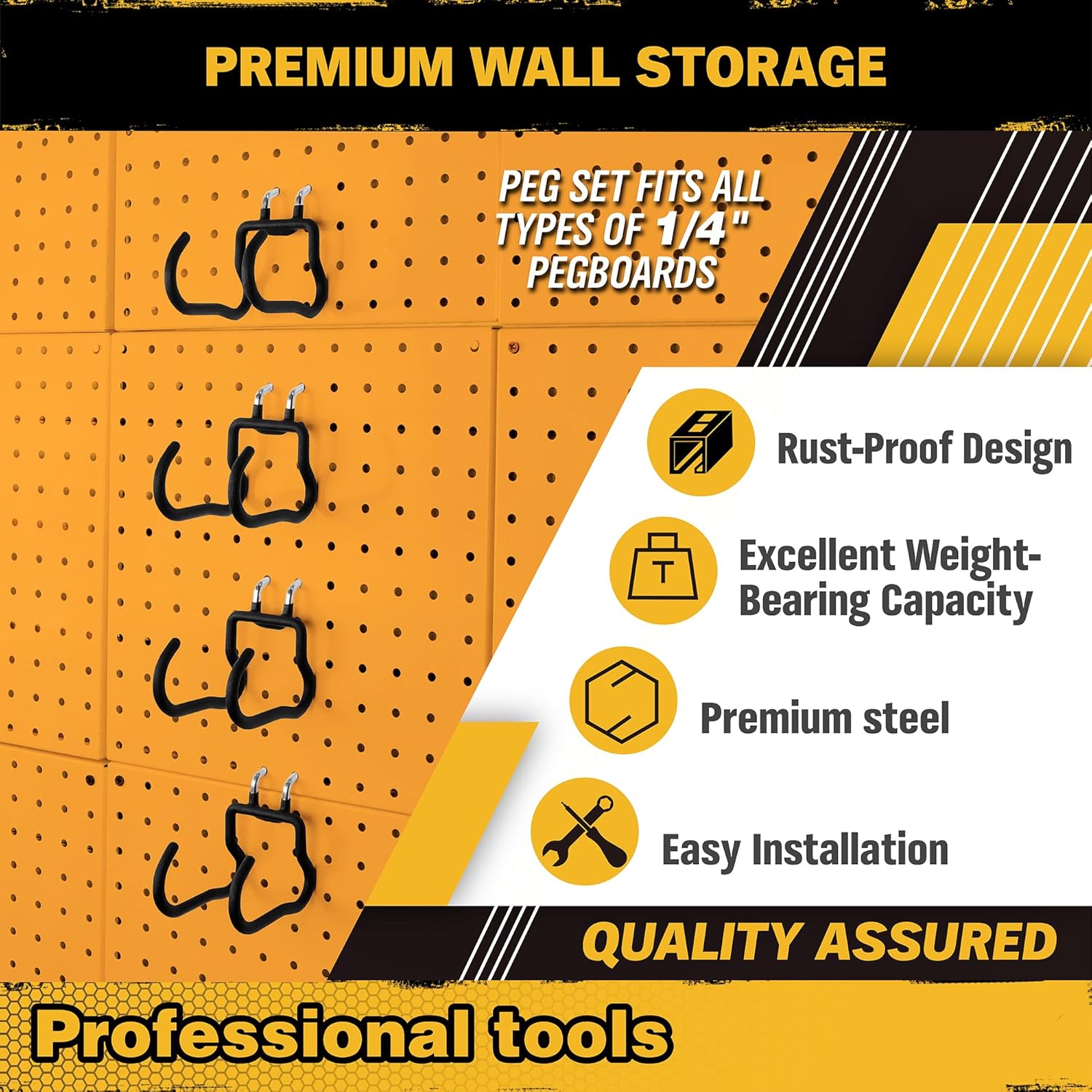 ELEAD 4-Piece Curved Pegboard Hooks, Peg Board Organizer Accessories for Hanging, Fit 1/4" Pegboard, Peg Board Tool Hangers for Garage Kitchen Workbench - Image 4