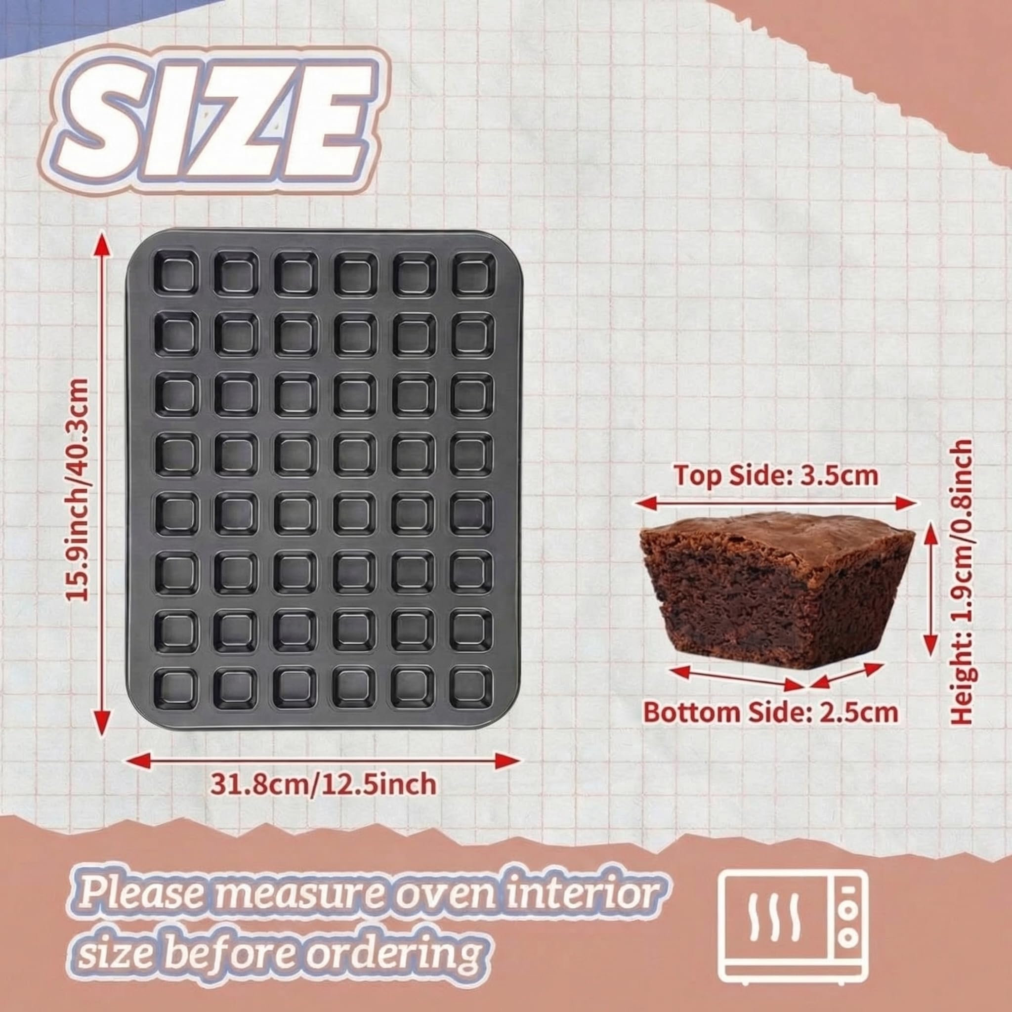 Teenyyou Mini-Backform mit Trennwänden, 48 Mulden, quadratisch, antihaftbeschichtet, robuster Karbonstahl, Cupcake-Werkzeug für Weihnachten, Geburtstag, Hochzeit, Party, 1 Stück