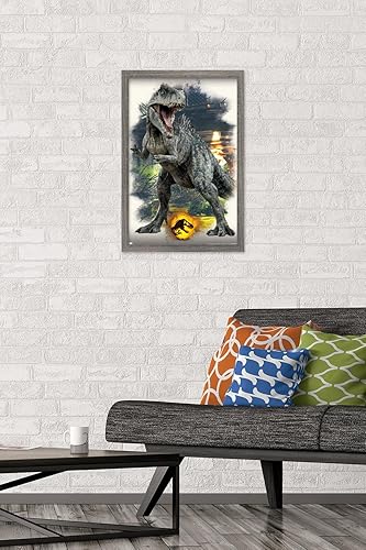 Miniatura 2 de Trends International Jurassic World Dominion - Póster de pared focal Giganotosaurus, 14.725 x 22.375 pulgadas, versión enmarcada de madera de granero