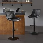 Bar Stools Set of 2, Swivel Counter Height Bar Stools, Adjustable PU Leather Bar Chairs with Back and Footrest, Modern Armless Counter Stools, Island Chairs for Bar Kitchen, Black