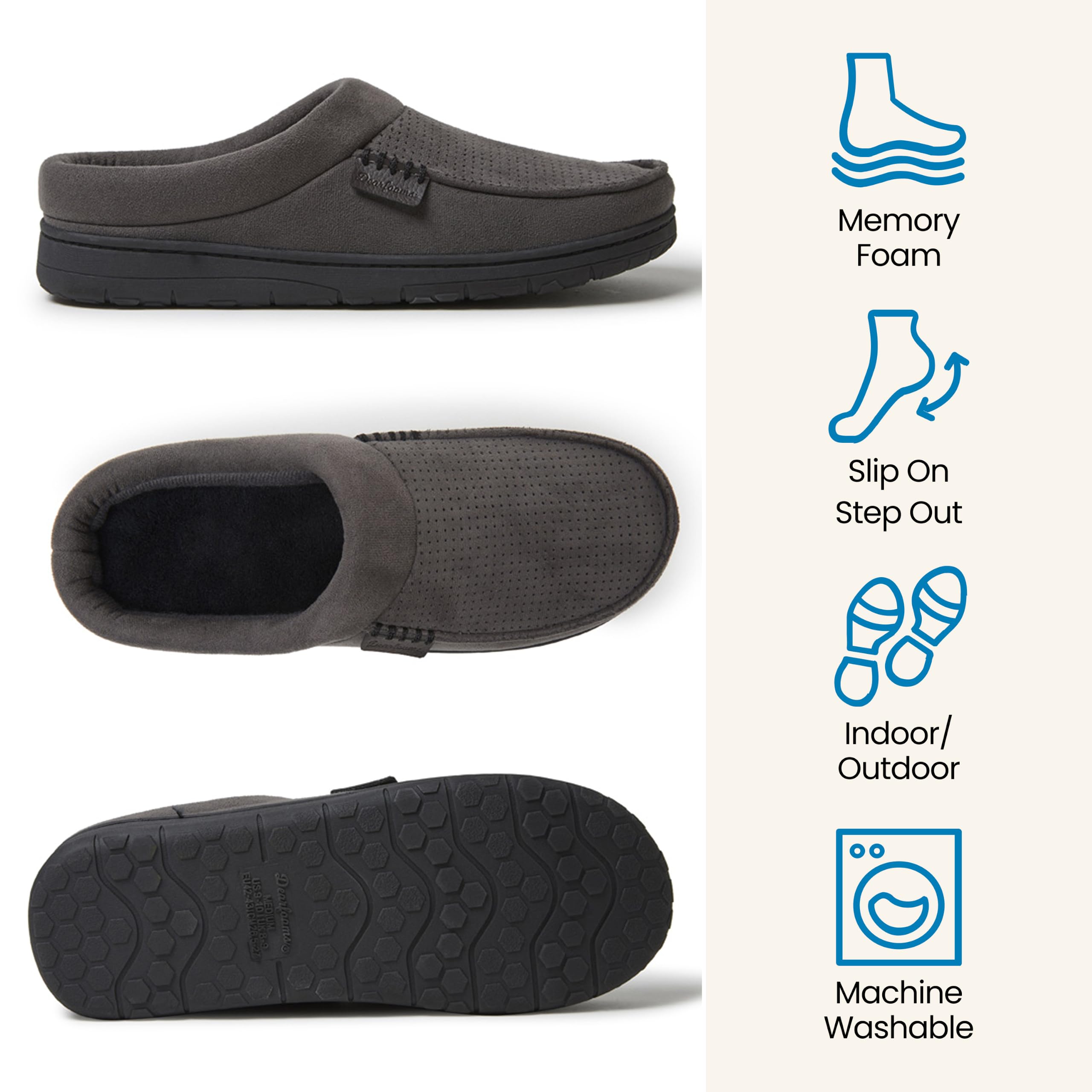 Dearfoams Microsuede Moc Toe Clog With Berber Cuff MocasínHombre