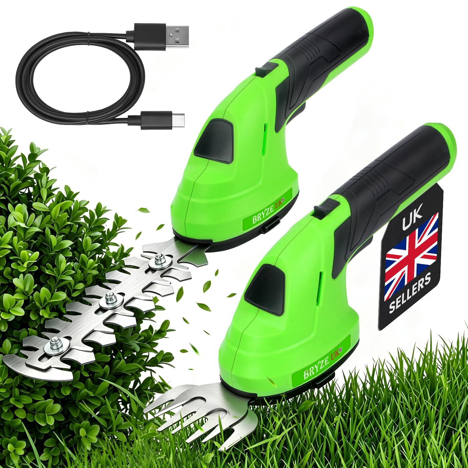 Cordless Hedge Trimmer 7.2V 2-in-1 Grass Shear with Interchangeable 65Mn Steel Blades, Tool-Free Blade Change, 2000mAh Battery, Lightweight Design and Safety Lock for Garden Pruning and Shrub Trimming