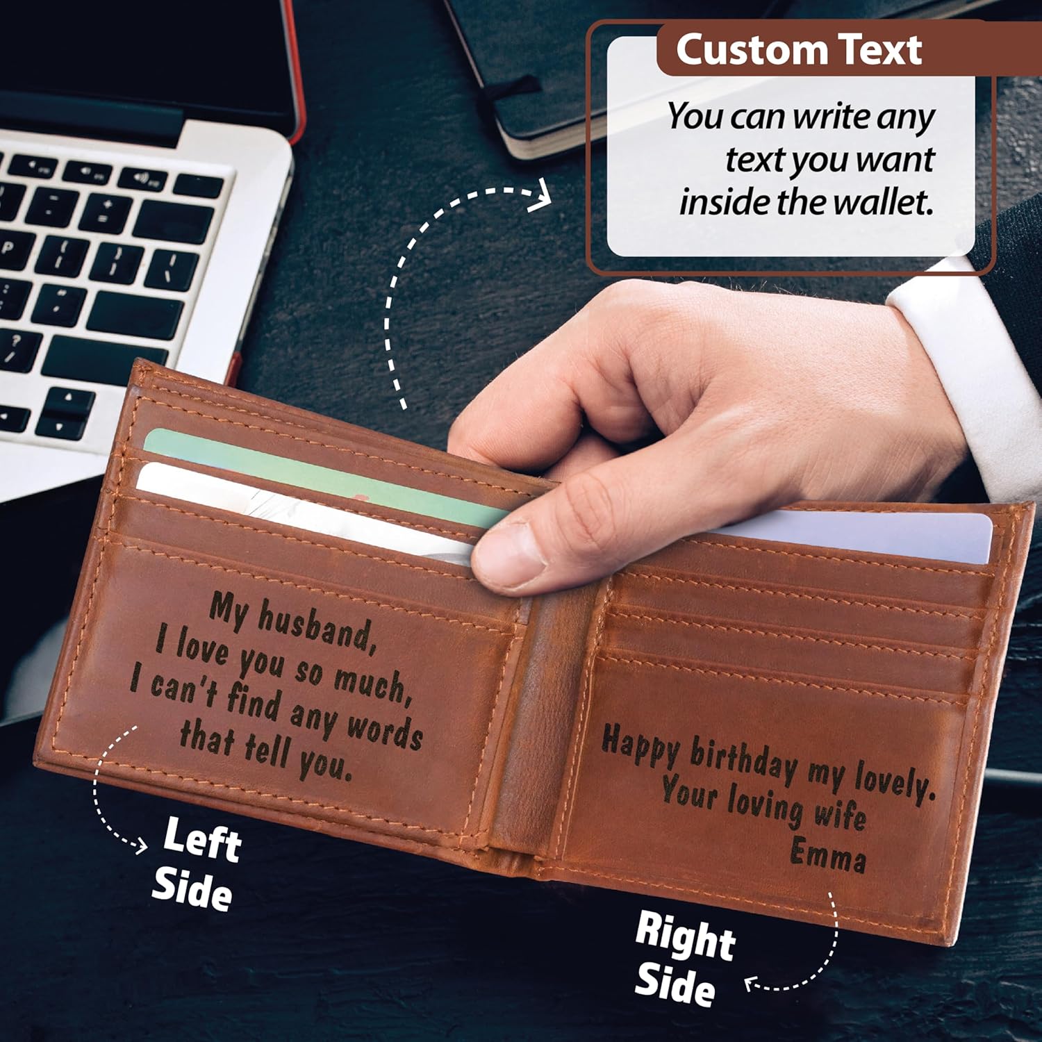 Personalized Wallet for Men, Custom Gifts for Father, Customized Monogram Wallet for Men, Son, Grandpa, Boyfriend, Fathers Day, Wedding, Anniversary, Birthday, Graduate - Image 6