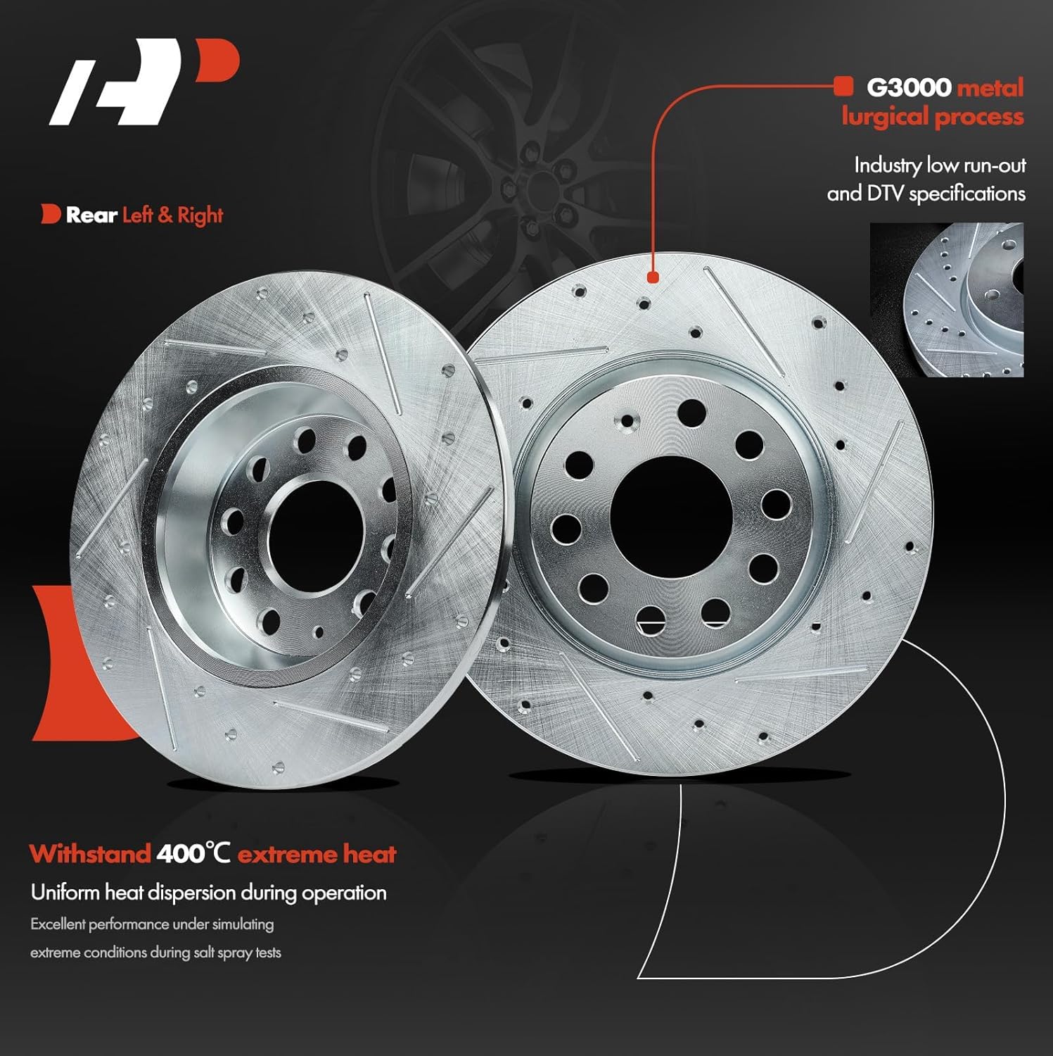 A-Premium Front and Rear Drilled and Slotted Disc Brake Rotors + Ceramic Pads Kit Compatible with Select Volkswagen & Audi Models - Jetta 2005-2009, Passat, Eos, GTI, A3, A3 Quattro, 12-PC Set