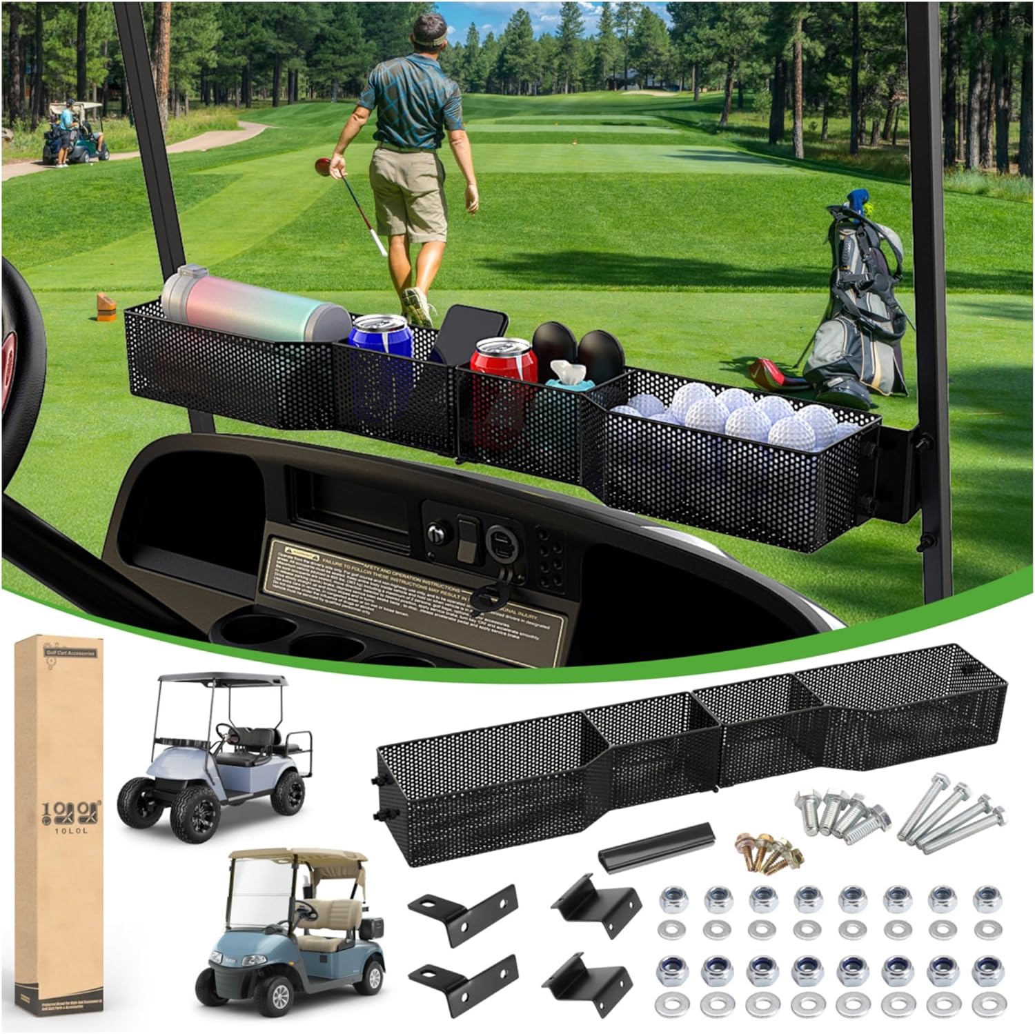 10L0L Golf Cart Front Inner Basket EZGO - Heavy-Duty Organizer for Accessories and Storage - Premium Quality Golf Cart Dash Storage for EZGO TXT & RXV Freedom Valor