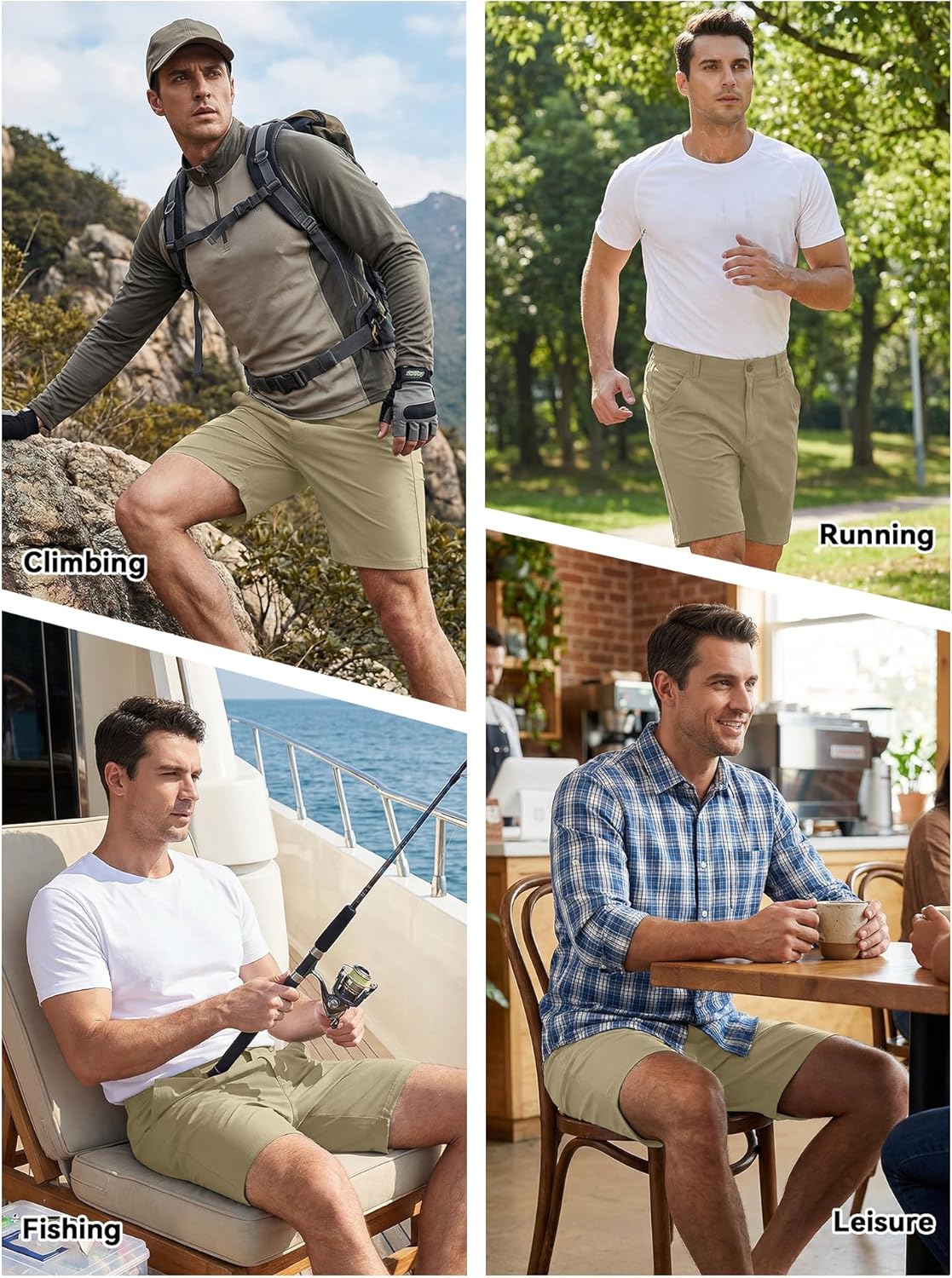Men's Relaxed Fit Casual Shorts 4-Pocket Golf Shorts Knee-Length Hiking Shorts (NO Belt)