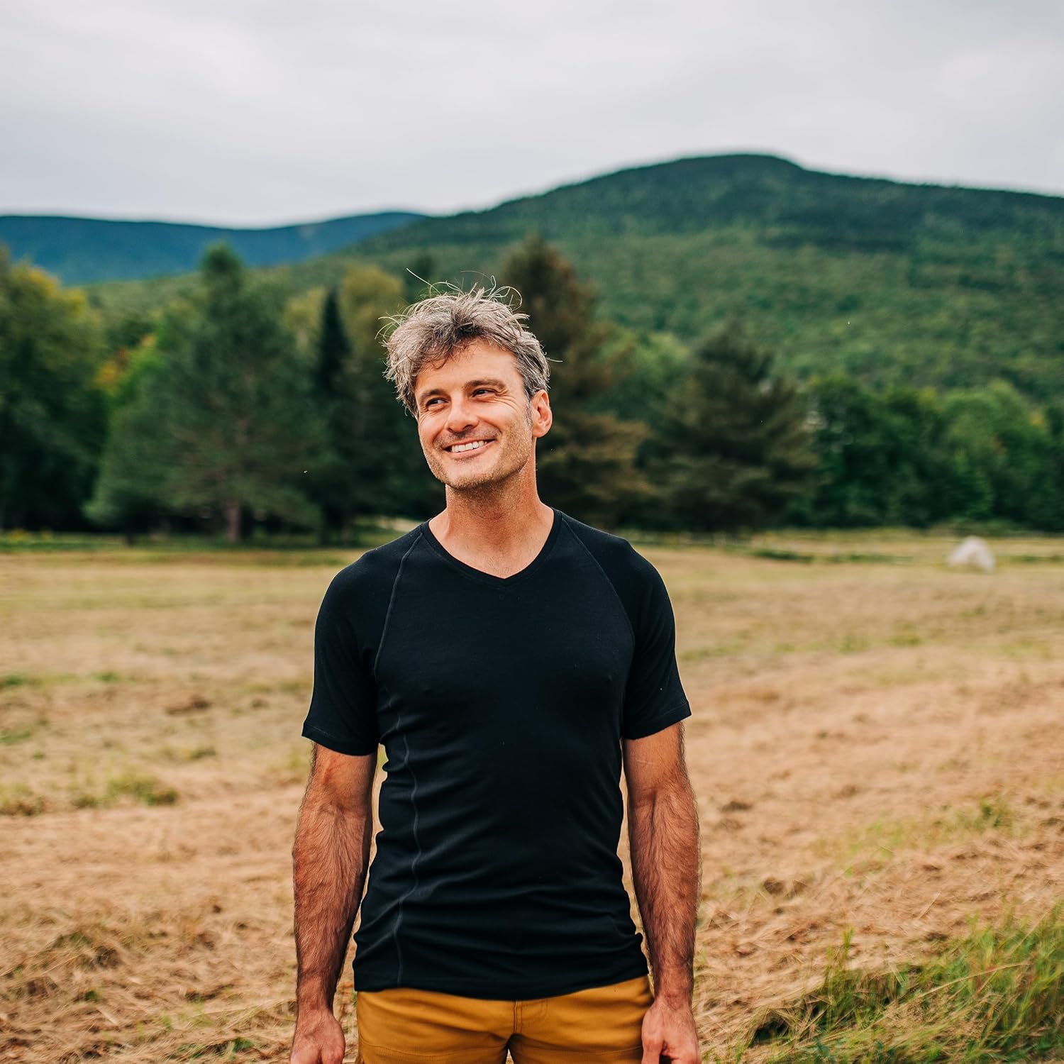 Merino Wool Woolverino Men's Micro V-Neck T-Shirt- Moisture Wicking - Image 2