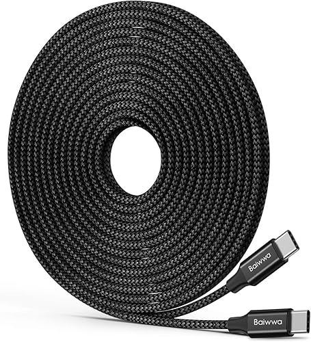 Cable USB C a USB C de 20 pies, súper largo de 60 W USB 2.0 tipo C a C, cable de alimentación trenzado (sin datos) compatible con Samsung Galaxy,