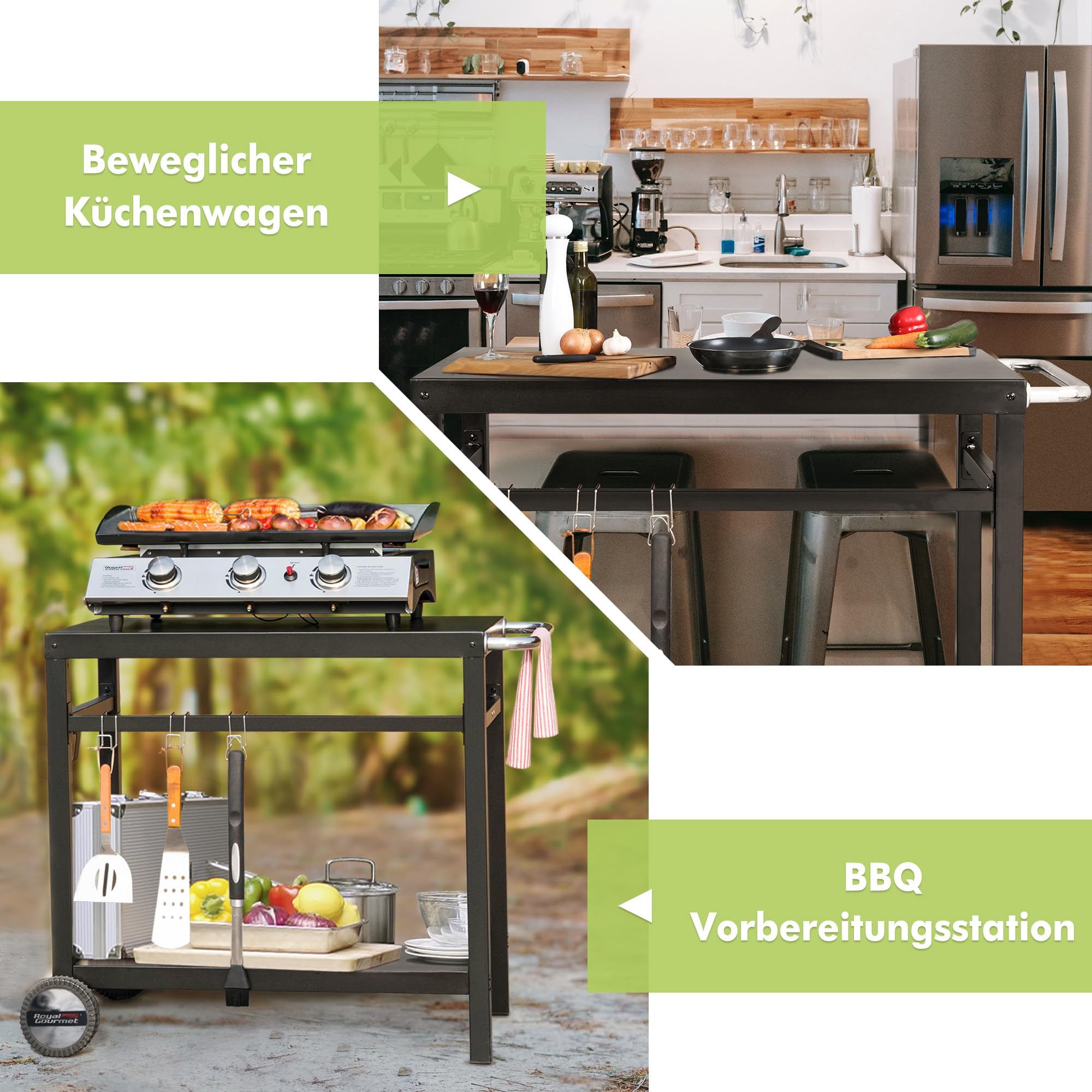 Royal Gourmet Grillwagen Multifunktioneller Arbeitstisch Outdoor BBQ Servierwagen 85x50cm