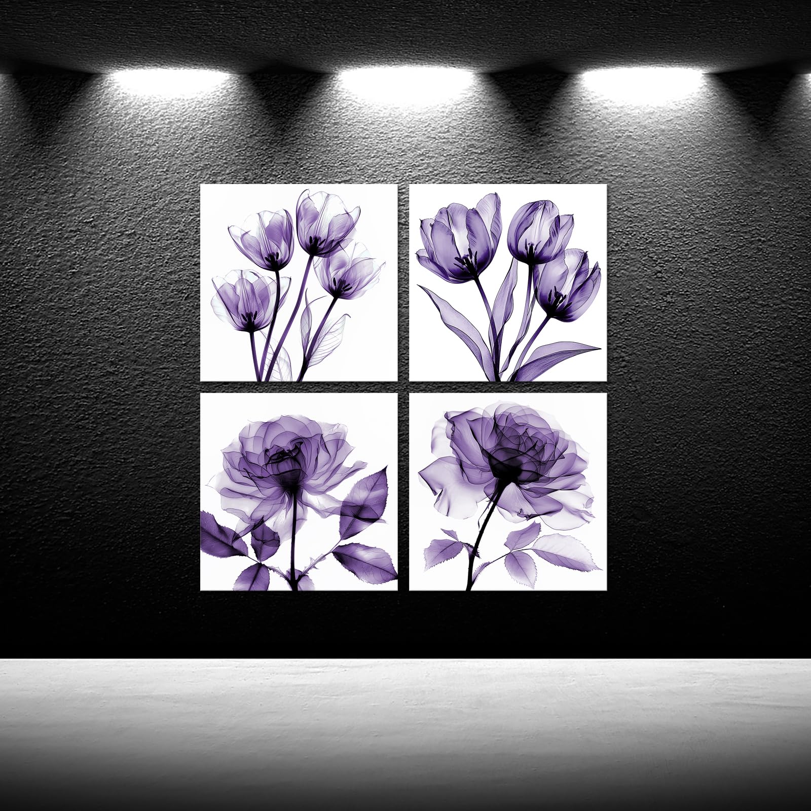 Amazon.com: iKNOW FOTO 4pcs X-Ray Purple Flower Wall Art Print Set