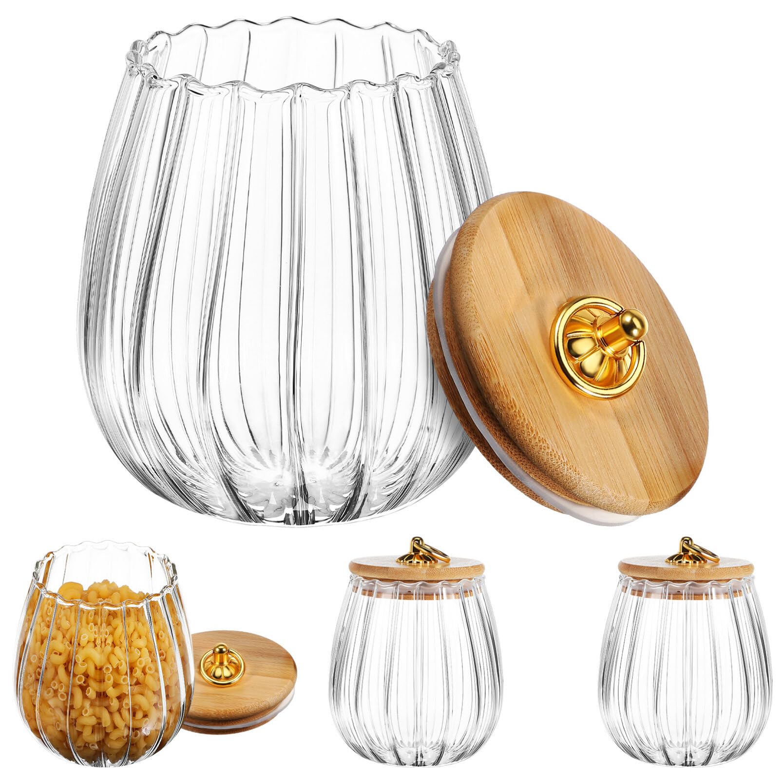 Healeved 4 barattoli in vetro per alimenti, delicati e spessi, con coperchi, barattoli decorativi per caramelle, biscotti, caffè, 750 ml