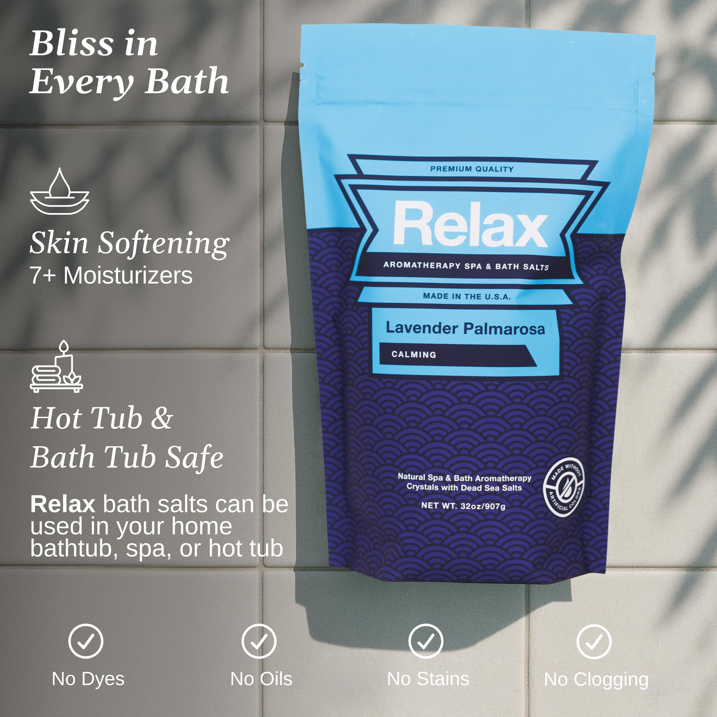 Relax Spa & Bath Sales de baño de aromaterapia para jacuzzi, baño o spa, bolsa de 0,9 kg infundida con magnesio, sal de baño para remojo, aroma de lavanda palmarosa