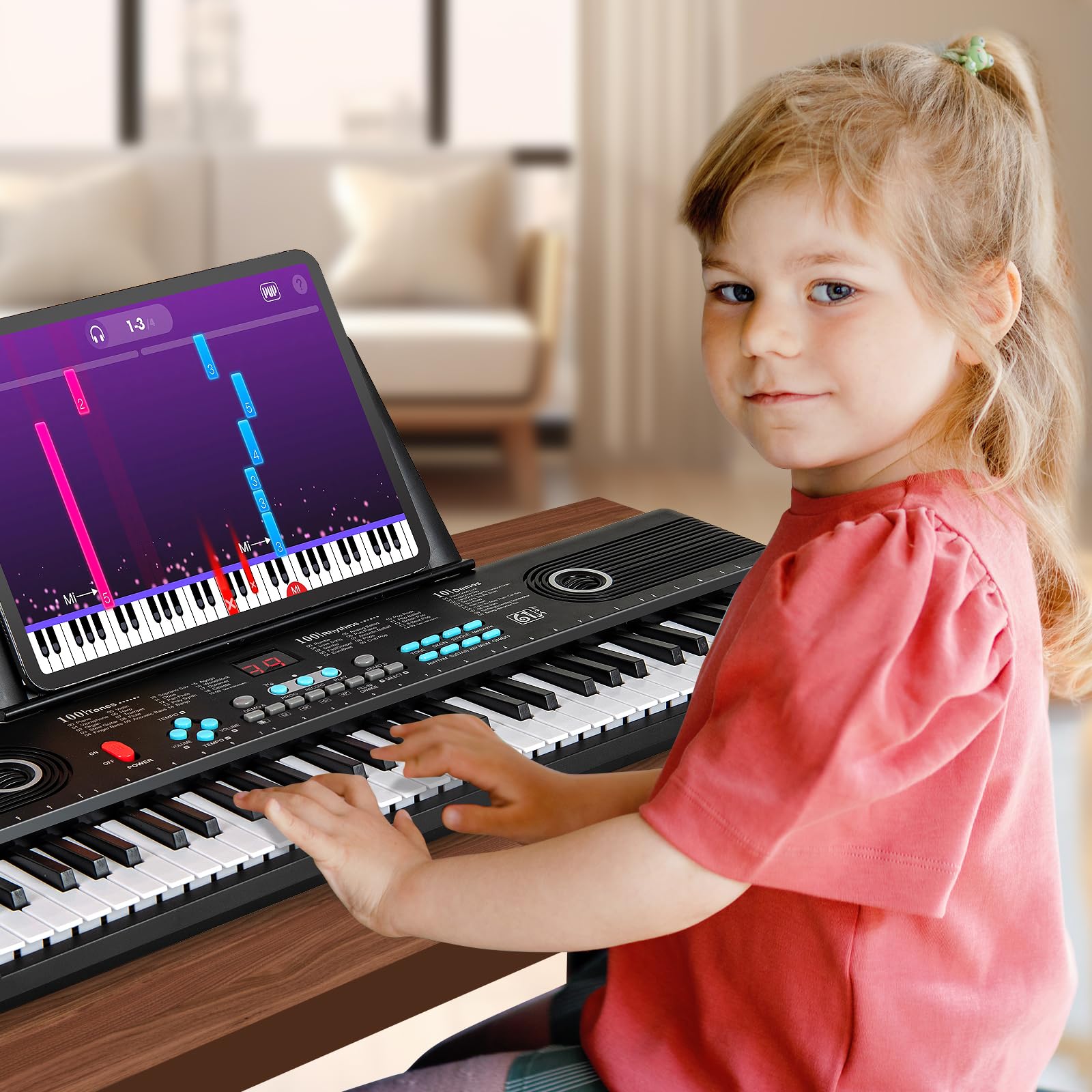 COSTWAY Pianoforte Digitale a 61 Tasti, Pianoforte Elettronica con Supporto, Microfono, Pianoforte Portatile con Adesivi per Tasti e Borsa da Trasporto, per Bambini e Adulti (Nero)