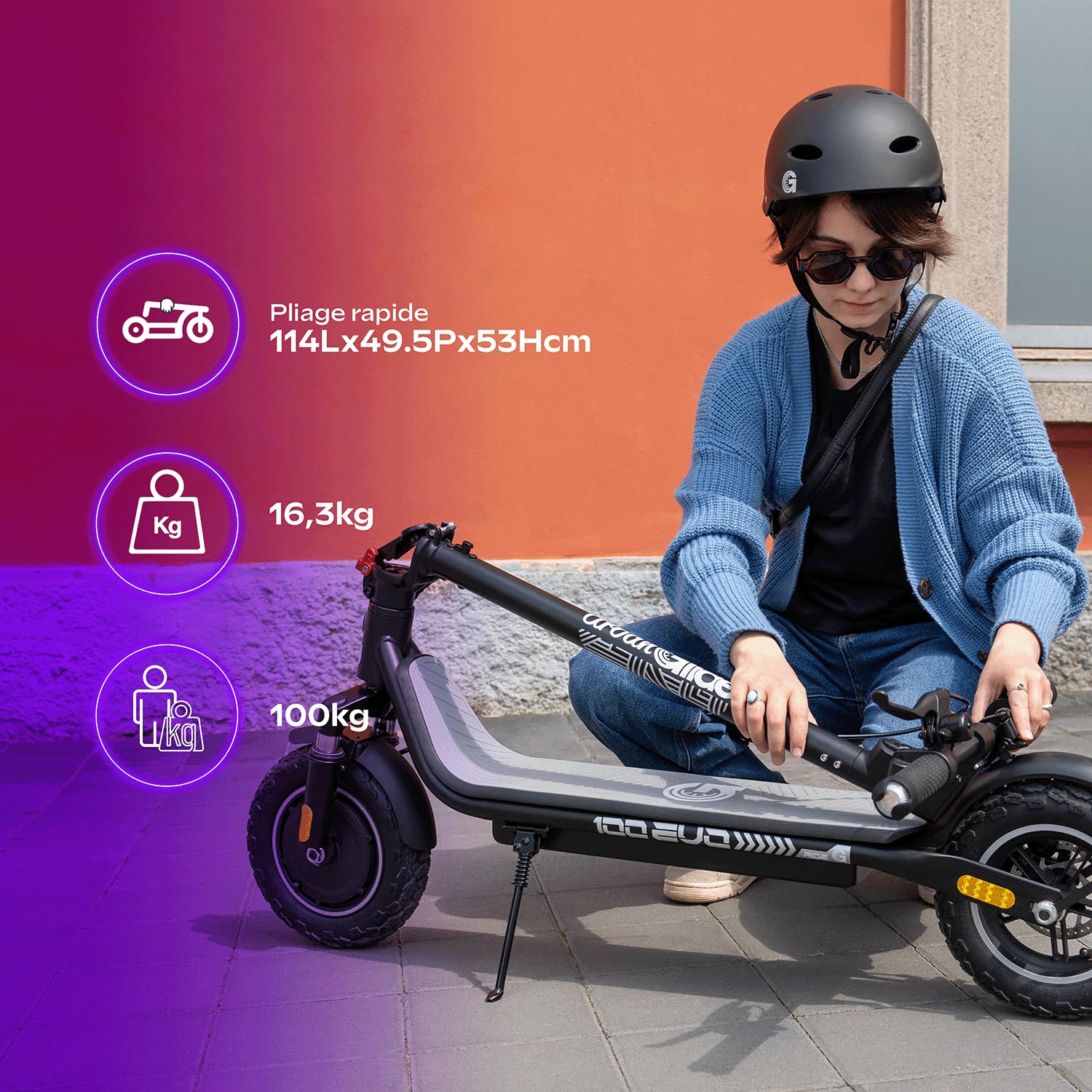 Trottinette Électrique UrbanGlide 100 Evo – 450W, 25 km/h, Autonomie 25 km, Roues 10", Batterie 21.6V 10.4Ah - 16Kg