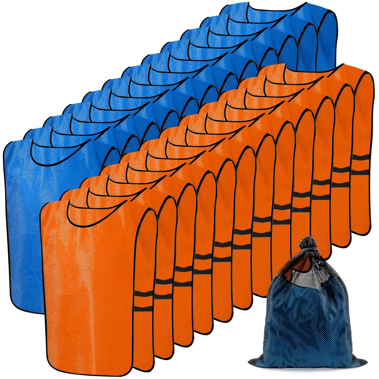 Scrimmage - Confezione da 24 canottiere da allenamento, per allenamento di squadra, per bambini, ragazzi e adulti, Blu e arancione., 17x25 inch