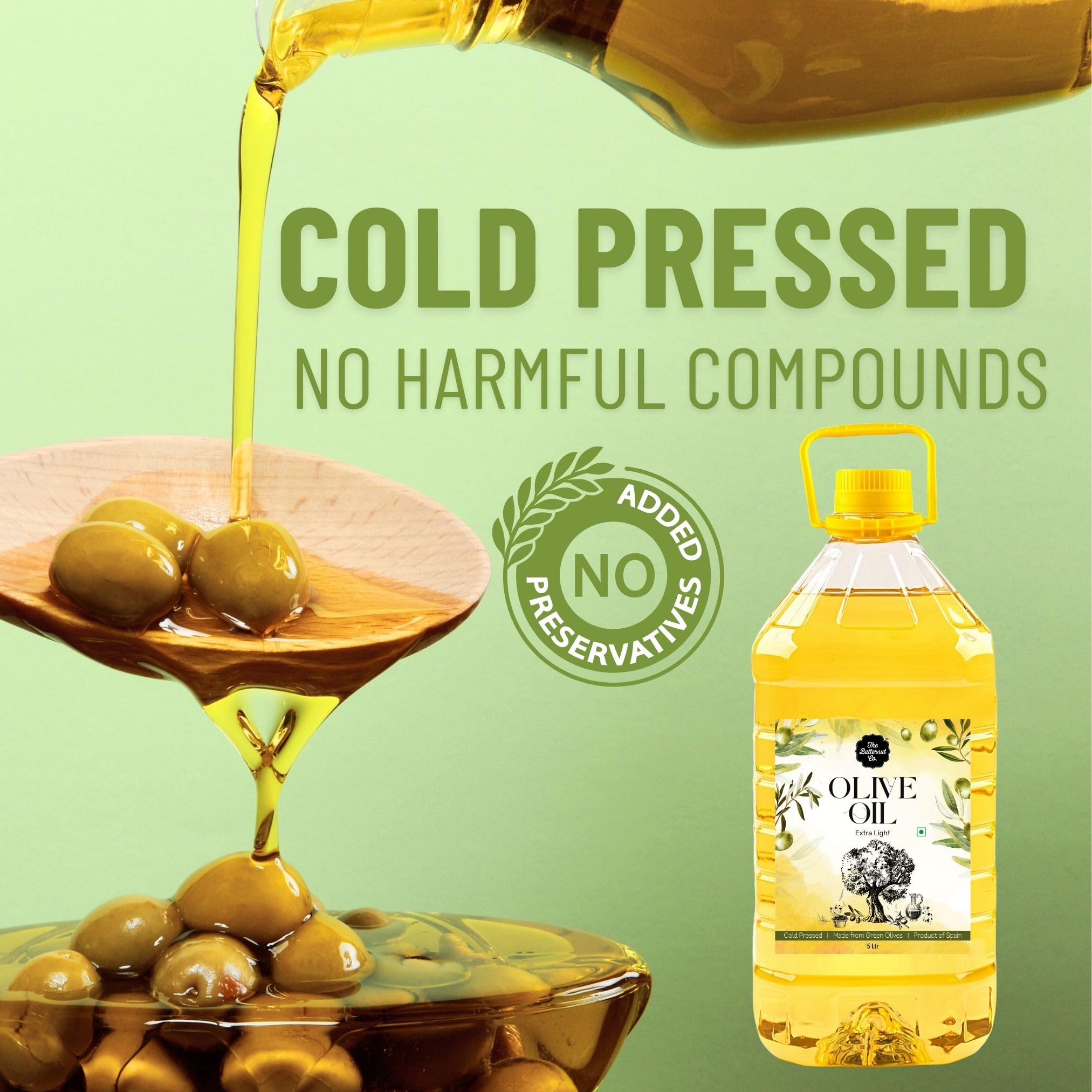 The Butternut Co. Cold Pressed Extra Light Olive Oil, Premium Cooking Oil, Perfect for Frying, Dressing, Garnishing and Drizzling on Salads, Good for Health, Digestion and Heart, Daily Use, 5 Litres - Image 3 thumbnail