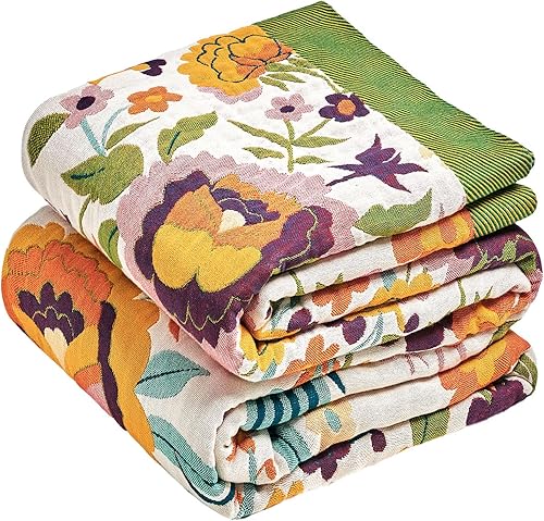 Miniatura 21 de Manta de arrullo Boho - 50"x60" 100% algodón ultra suave y ligera, manta de otoño de 4 capas transpirable, mantas de muselina para cama y sofá,