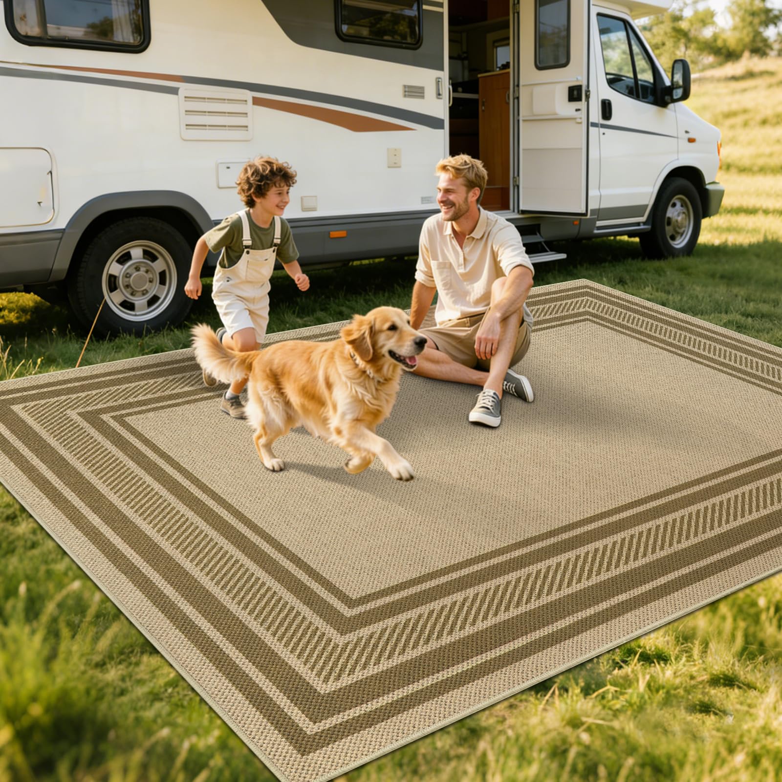 Famibay Tapis Exterieur 160x230cm Tapis Exterieur Terrasse Antidérapant Lavable Grand Carpet Intérieur & Extérieur pour Salon Terrasse Balcon Jardin Jute Aspect Rug Marron