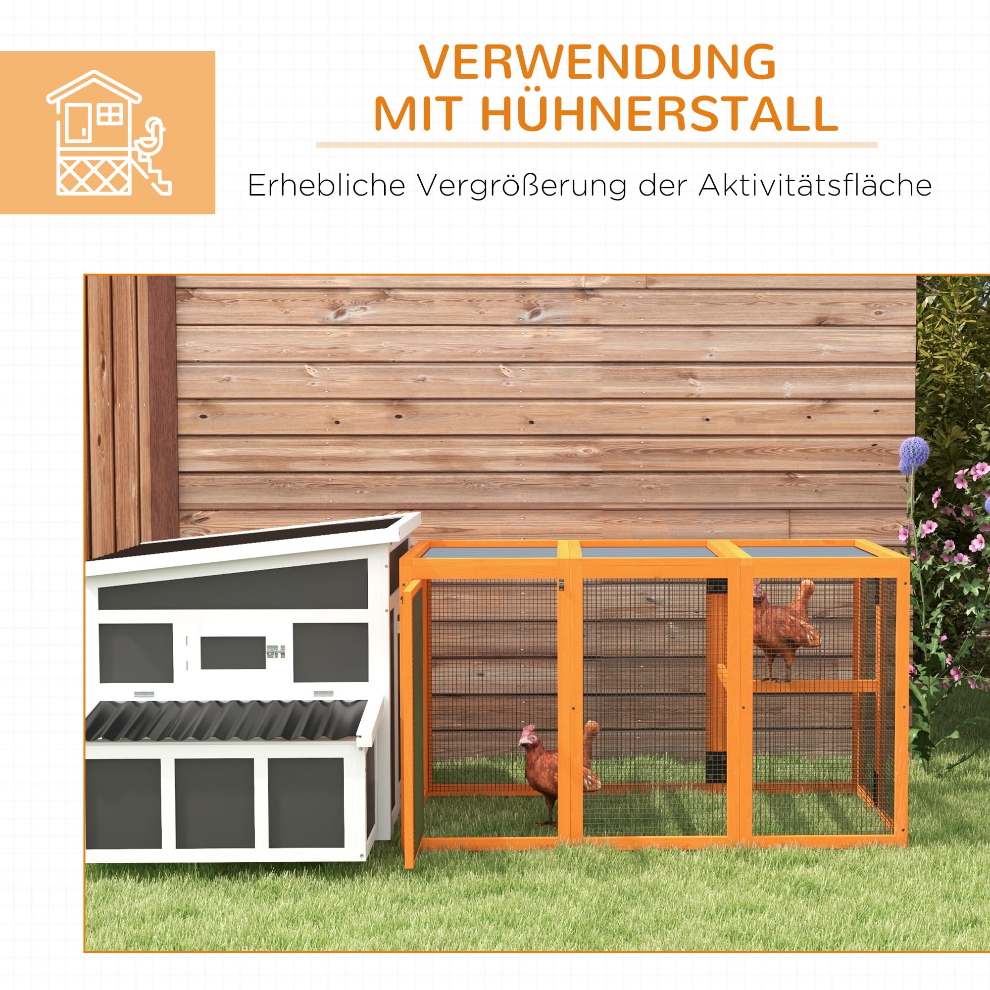 PawHut Hühnerstall Freilaufgehege für Hühner 140 x 84,5 x 80,5 cm Orange