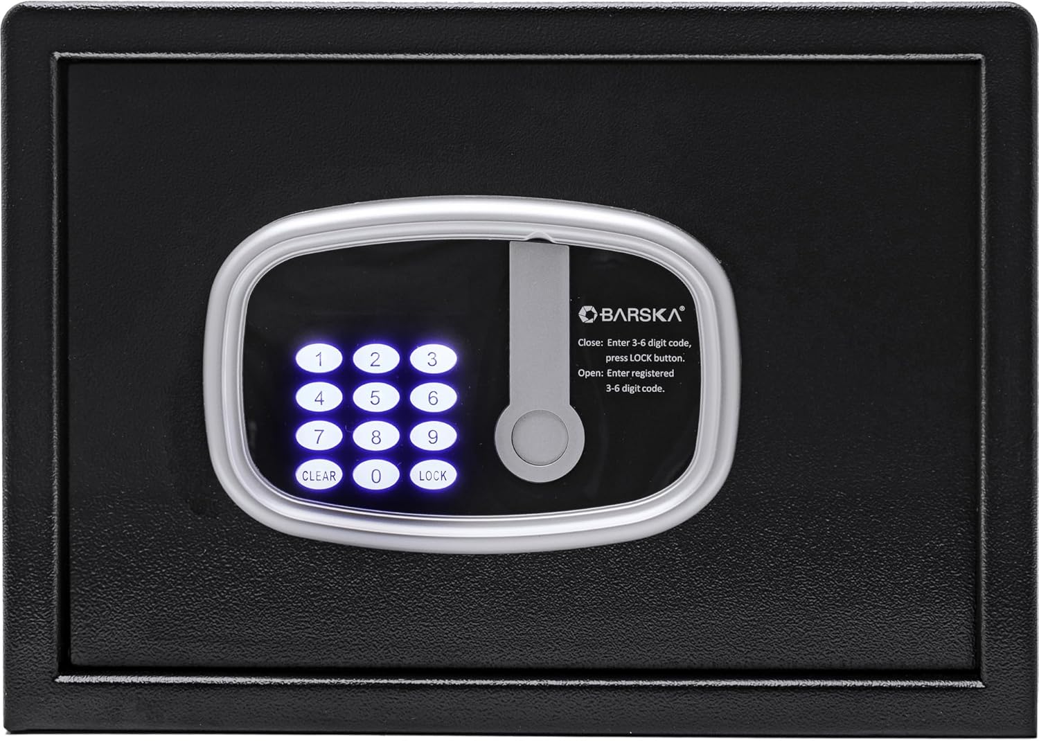 Barska Hotel-Style Digital LED Keypad Safe with Motorized Bolts, Steel Construction, Interior Light, Compact Security for Homes & Offices