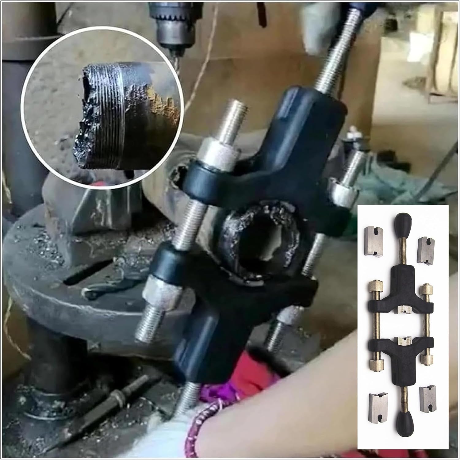 RQG Thread Corrector,Integrated Half Shaft Sleeve Thread Corrector Repair Tool,Quick Adjustment Thread Restorer,Universal External Bolt Thread Repair Tool, Adjustment Range 30-110mm(1 Set)