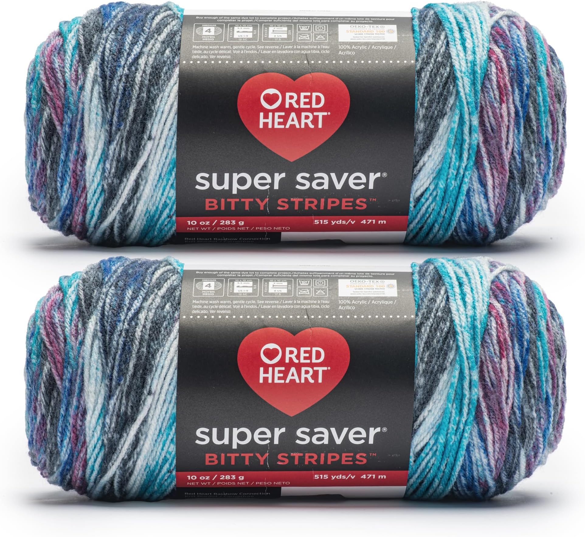 Red Heart Super Saver - Ovillo de lana, diseño de rayas neón