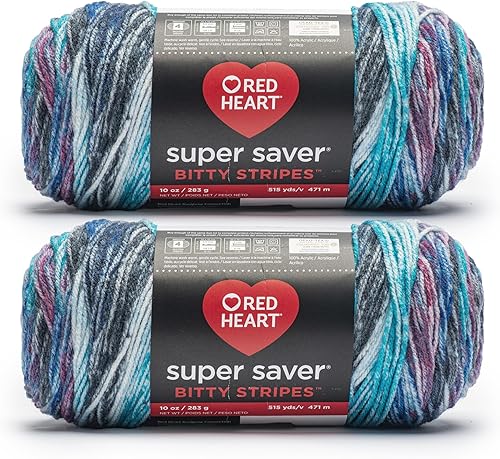 Miniatura 9 de Red Heart Super Saver Bitty Stripe Sunset Stripes - Hilo de rayas  Paquete de 2 unidades de 10 onzas  9.98 oz  100% acrílico  #4 peinado (mediano)