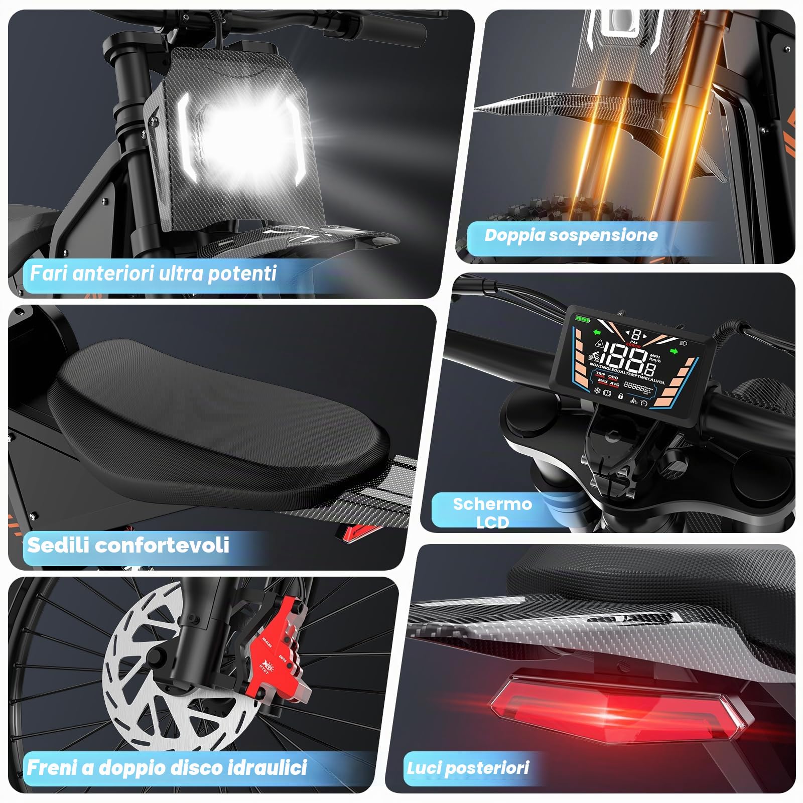 YVY Q8 Bicicletta Elettrica, Autonomia 180km, Batteria Rimovibile 60V 35Ah, Motore 200Nm, Fat Bike Elettrico, 25" MTB Elettrico, E-Bike Doppia Sospensione, Doppio Disco Idraulico, Schermo LCD