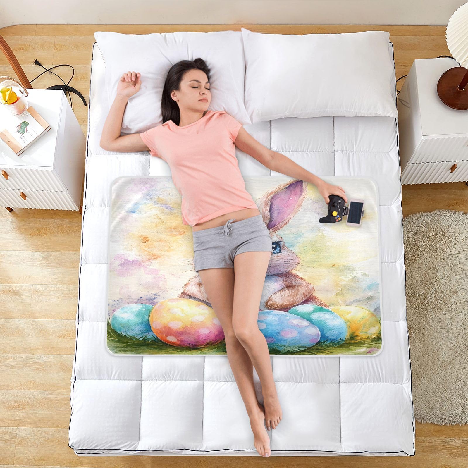 CEBUGI 34” x 52”Washable Underpads Heavy Absorbency Waterproof Incontinence Bed Pads Easter Rabbit Eggs Pee Pads for Adults Kids and Baby