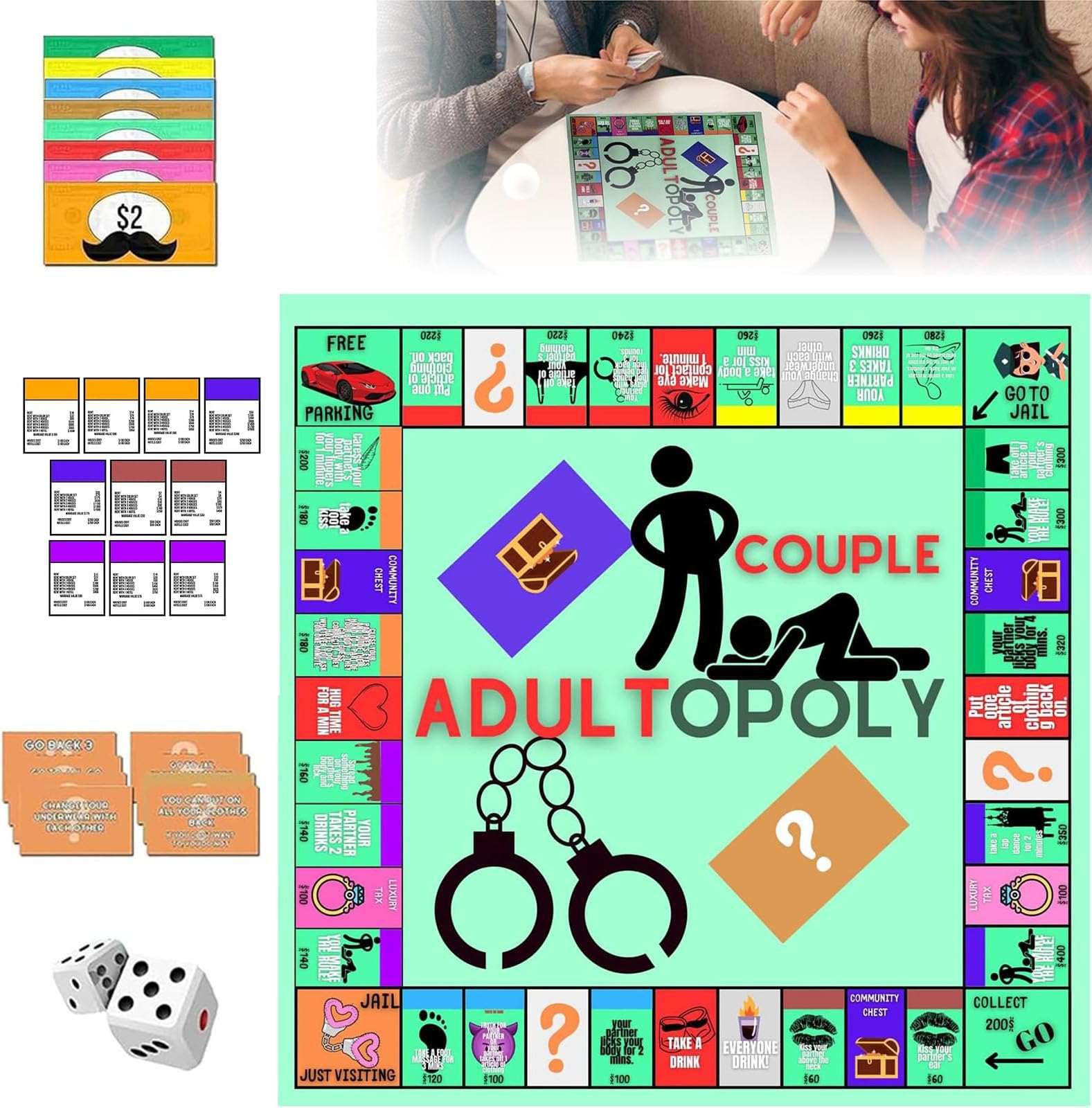 YIVANNUO Adultopoly Board Game, Couple Adultopoly Board Game, Date Night Board Game for Adults, Couple Game Card Board Game Props, Board Game Relationship Card Game (1 Set)