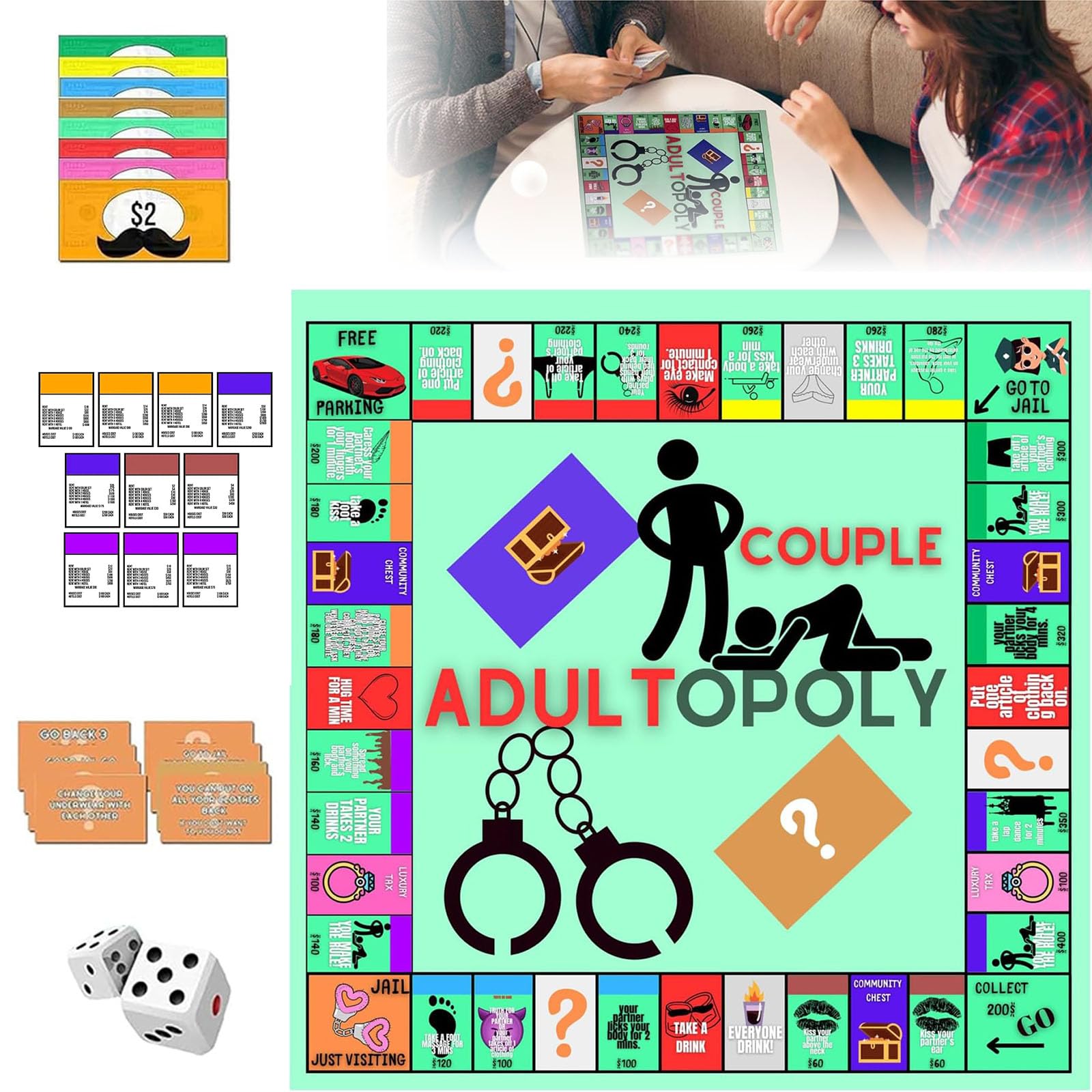 YIVANNUO Adultopoly Board Game, Couple Adultopoly Board Game, Date Night Board Game for Adults, Couple Game Card Board Game Props, Board Game Relationship Card Game (1 Set)