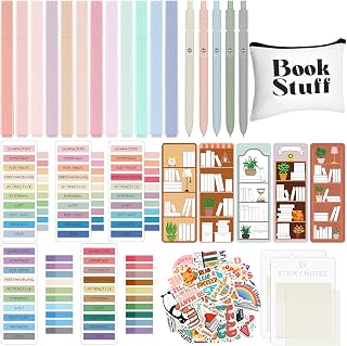 Book Annotation Kit Set of Pencil Case Pouch Included Annotating Bookmark Kit, Highlighter Marker, Pens, Sticky Notes, Book Tracker Bookmarks and Stickers for Reading Reader(Classic)