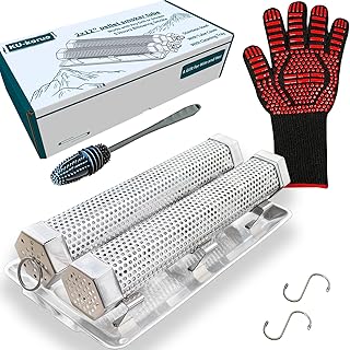 2 Pcs 12 Inch Pellet Smoke Tube for Pellet Smoker with Smoker Tube Lid & Universal Tray – Hot/Cold Smoking Meat, Cheese, Veggies – Stainless Steel Smoking Tube Fits Any Grill or Smoker