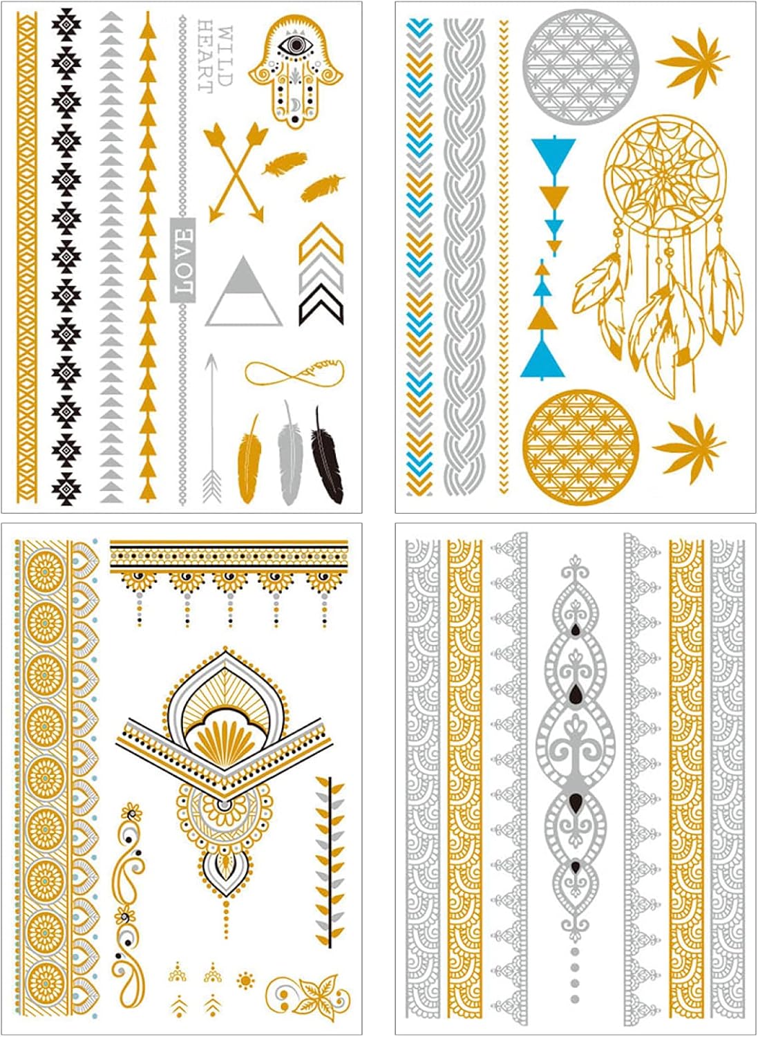 Metallic + White Temporary Transfer Tattoos for Women Girls, Gold,Silver,White - Image 5