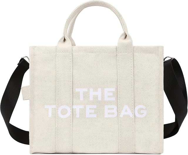 Women's Canvas Tote Bags Casual Canvas Crossbody Bag With Zipper Double Shoulder Straps Canvas Shoulder Bags for School Shopping Work Travel