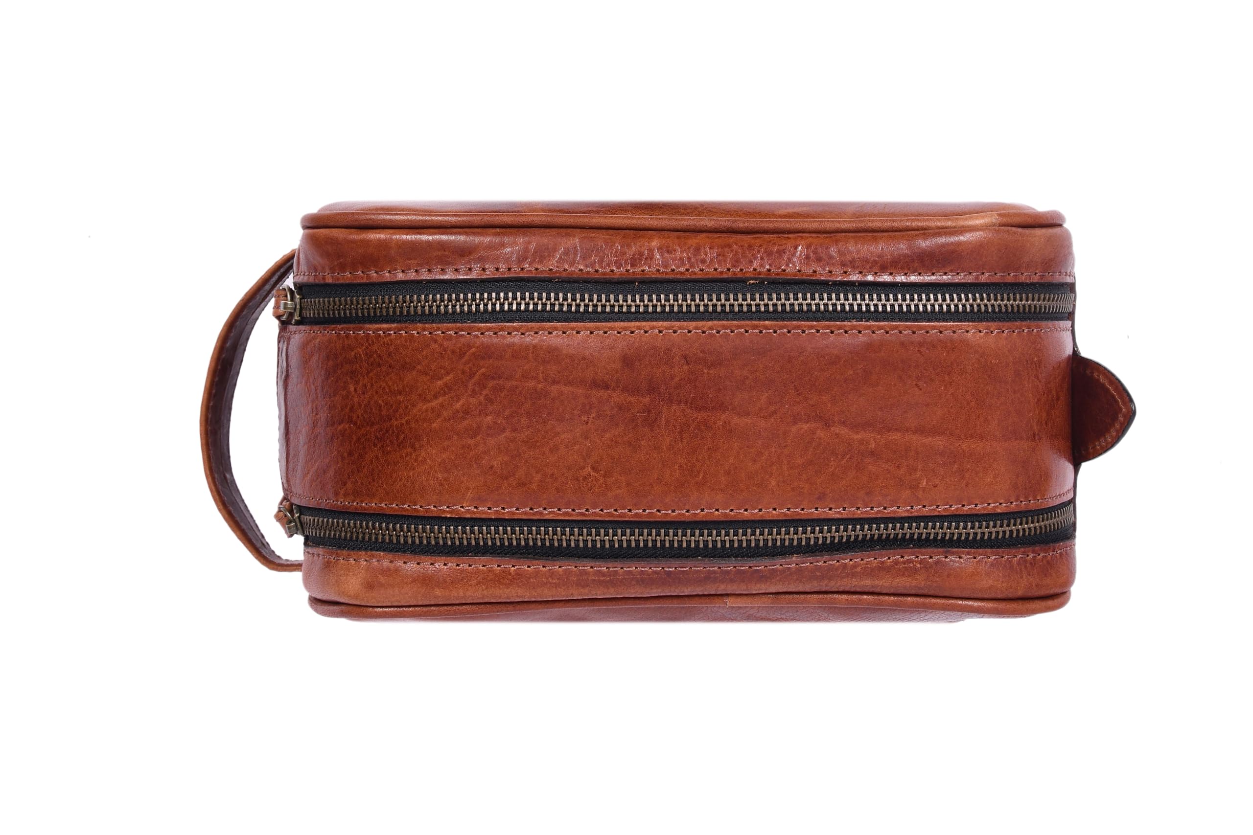 Aaron Leather Goods - Beauty case in pelle da uomo, kit da viaggio per toelettatura, con fodera impermeabile