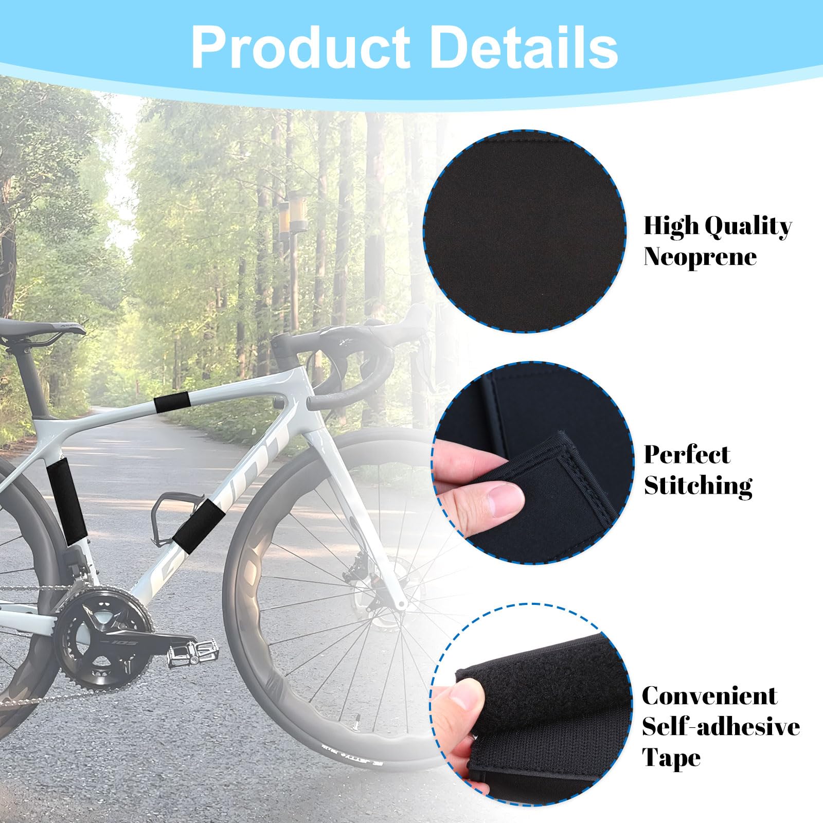 S/M/L/XL Fahrrad Rahmenschutz Set, 4 Stück Fahrrad Rahmenschutz Neopren Klett, Carbon Rahmen Schutz Fahrradträger Zubehör, Fahrrad Transportschutz Zubehör, Neopren Schutzhülle Rahmen für MTB Rennrad