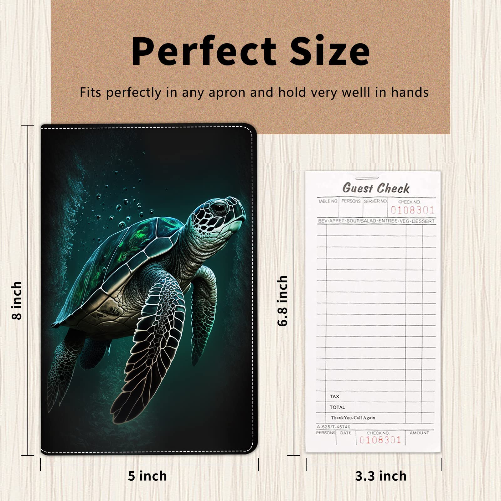 Server Book for Waitress,Leather Waitress Book Organizer with Zipper Pocket Waiter Book Server Wallet Fit Server Apron and Guest Check Books for Servers Waitress Notepad,Cute Green Sea Turtles