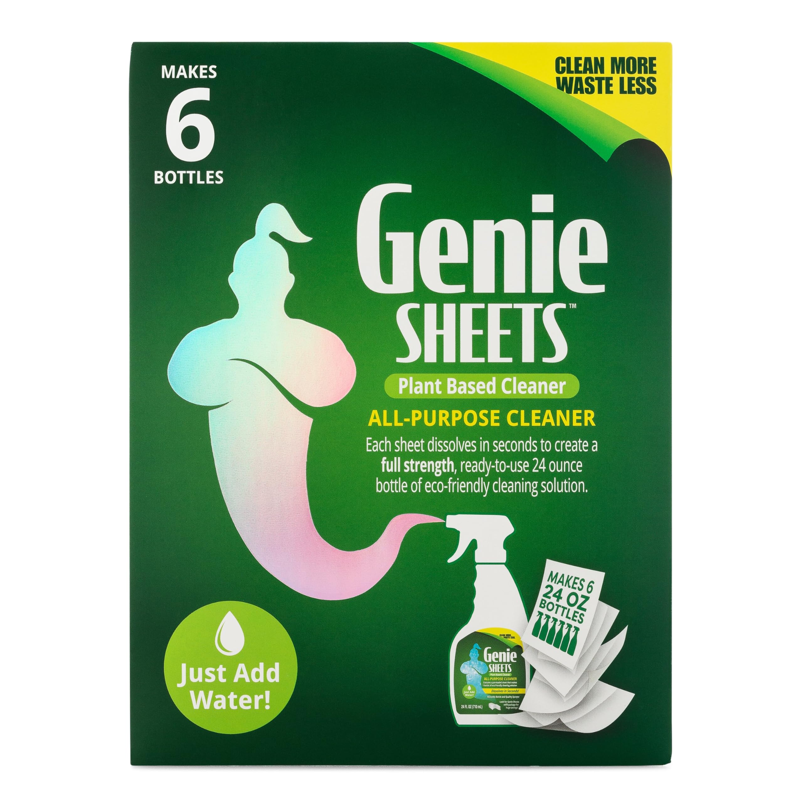 Genie Sheets All Purpose Cleaner | Concentrate Makes 6 24oz Refills | Professional-Strength | Just Add Water | Sustainable Eco-Friendly Plant-Based
