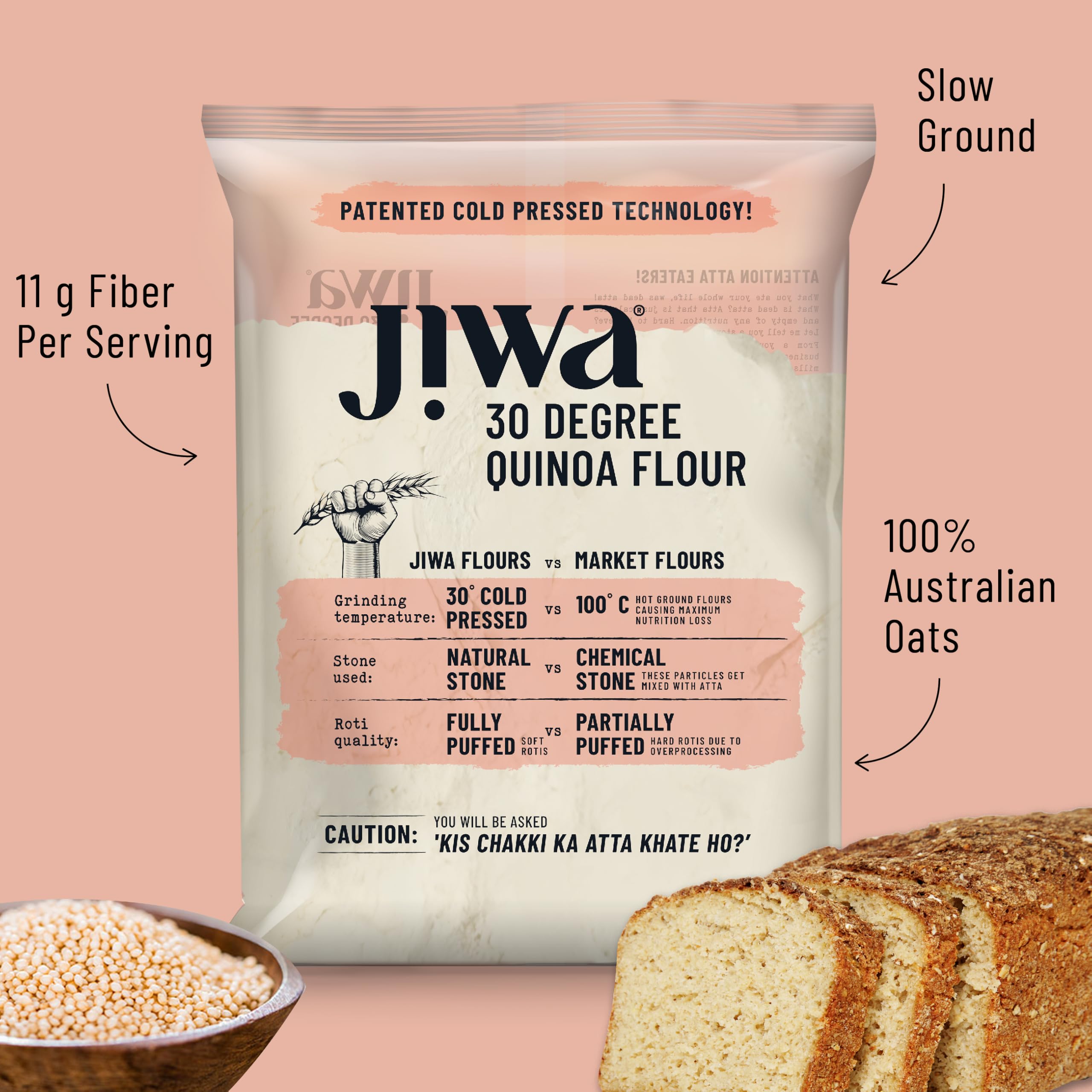 JIWA healthy by nature Organic Quinoa Flour | Soft Fluffy Rotis | Protein Rich Chakki Ground Atta | Indian Origin | Certified Organic & Gluten Free | 100% Natural | 900 g - Image 7 thumbnail