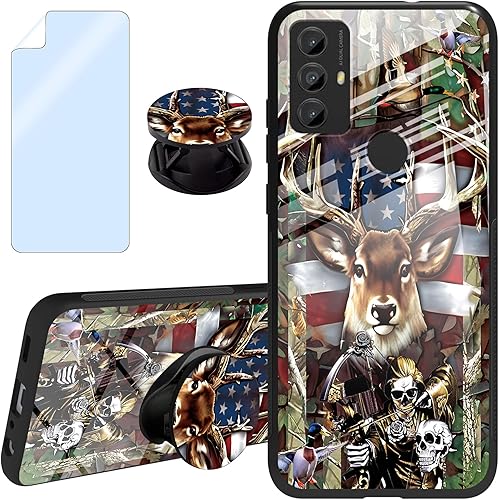Funda para Moto G Play 2023 con protector de pantalla + función atril con diseño de mariposas moradas, funda para Motorola Moto G Play 2023, funda
