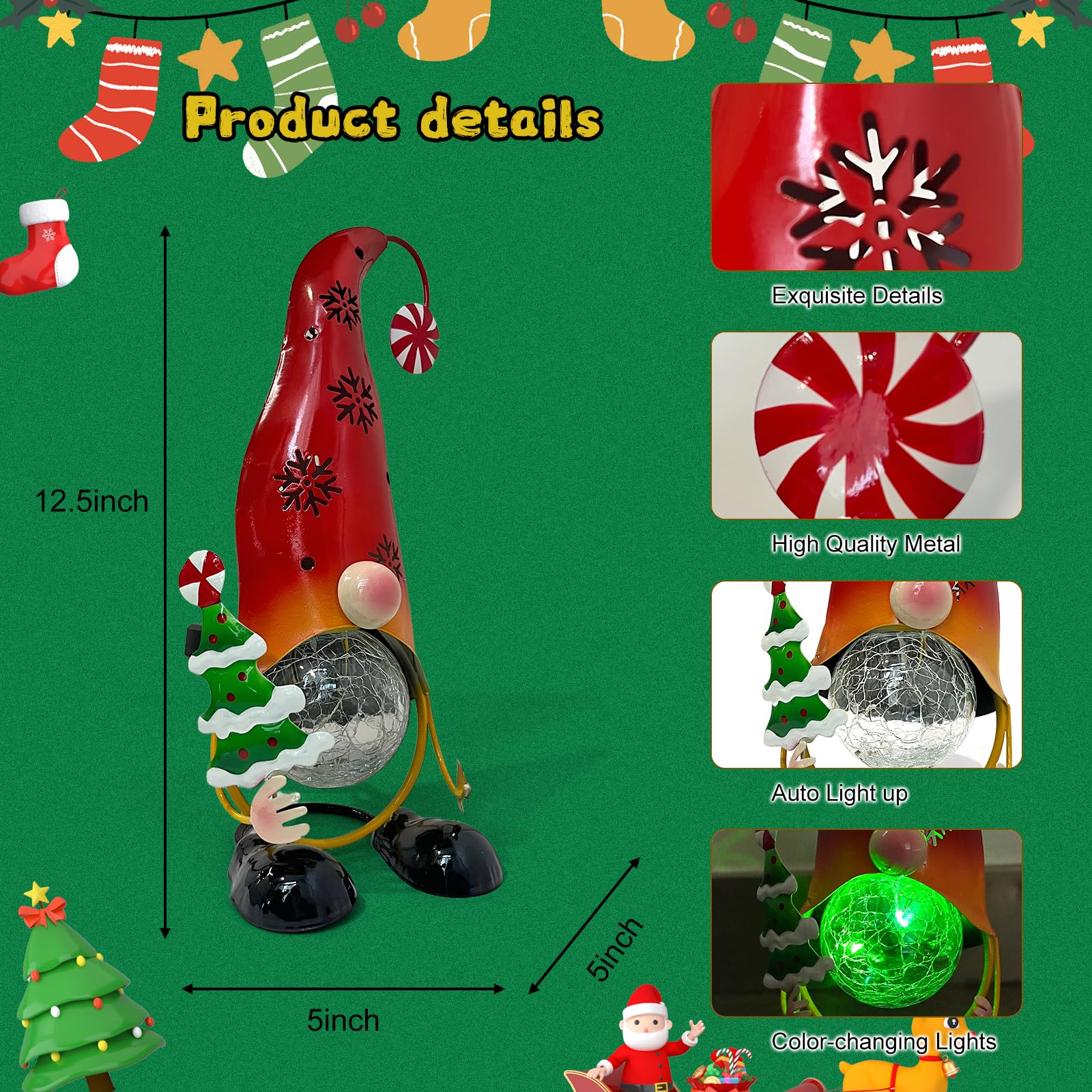 HONGLAND Solar Gnome Garden Lights, Gnome Solar Decoration Outdoor Figurine Lights (Red) - Image 2