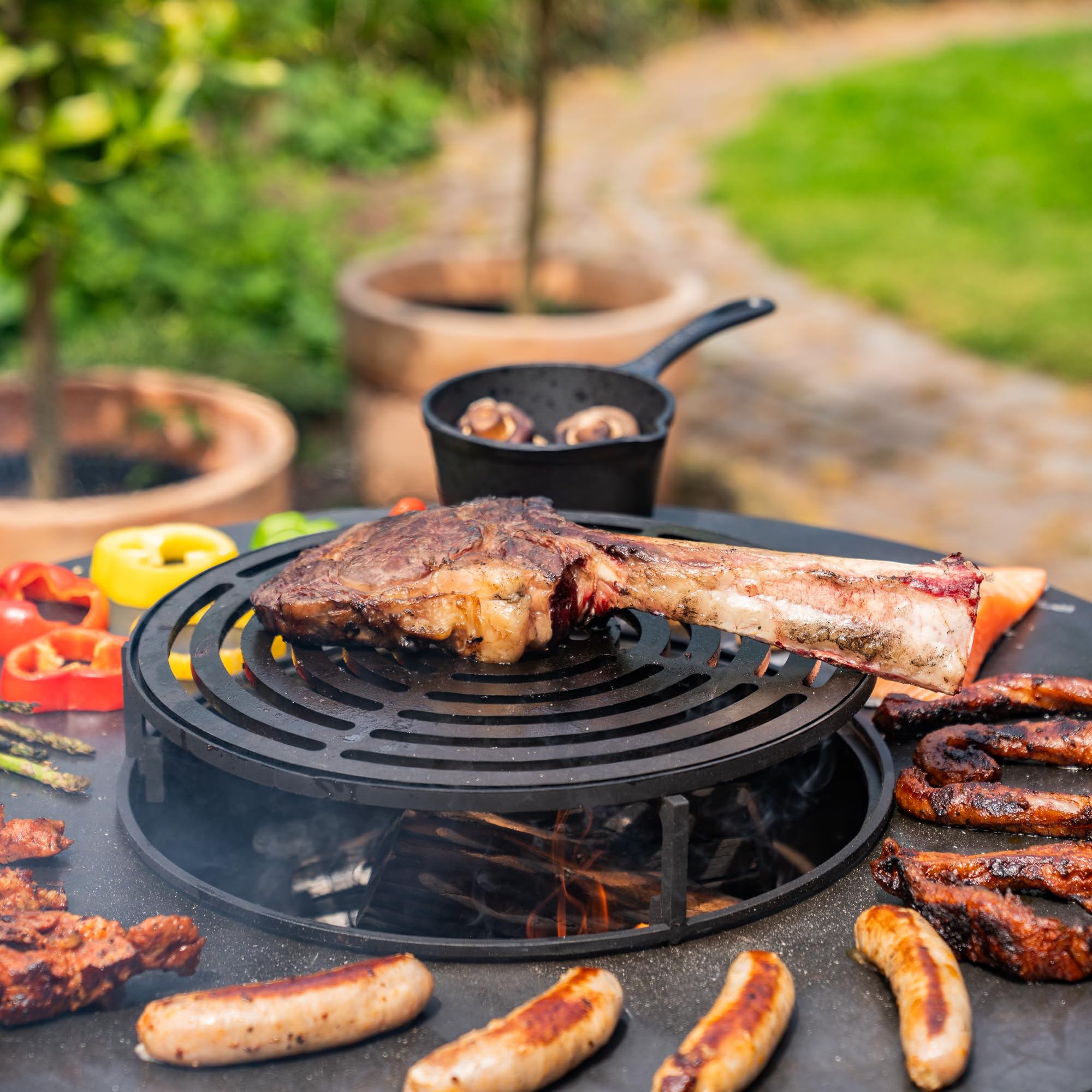 Barbecue Plancha Hermano XXL in acciaio Corten, diametro 80 cm, teglia da 8 mm