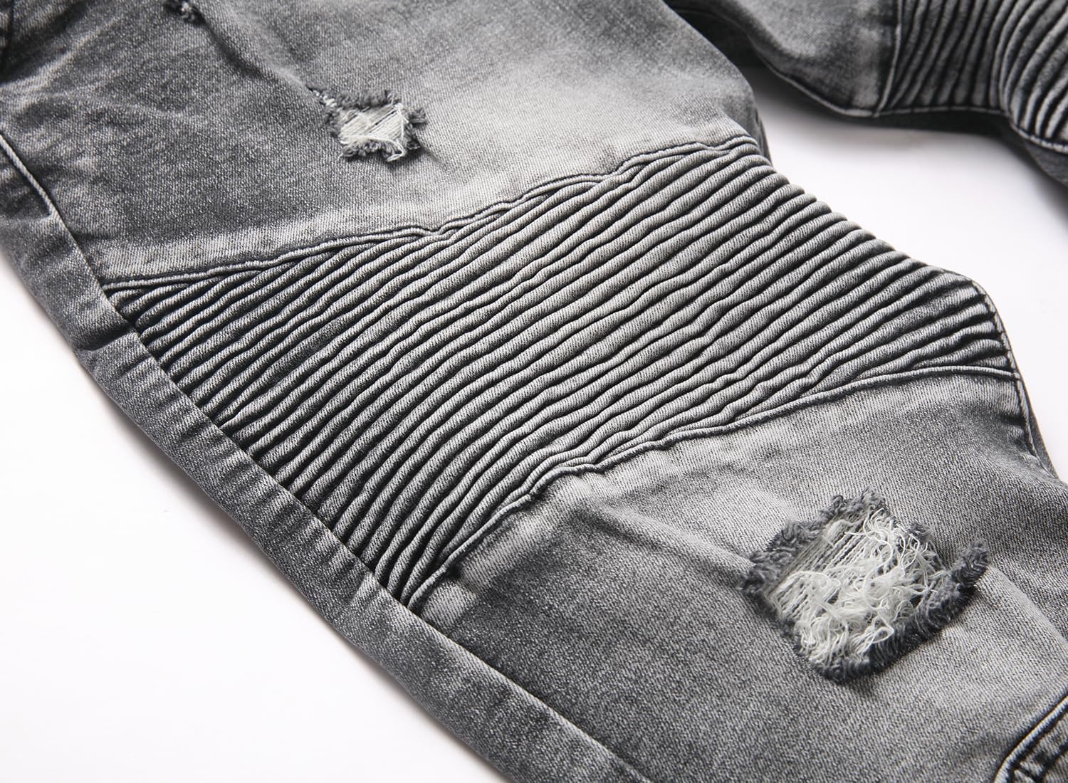 XIMXIMMTIAN Men's Biker Moto Washed Distressed Slim Fit Straight Jeans Denim - Image 4