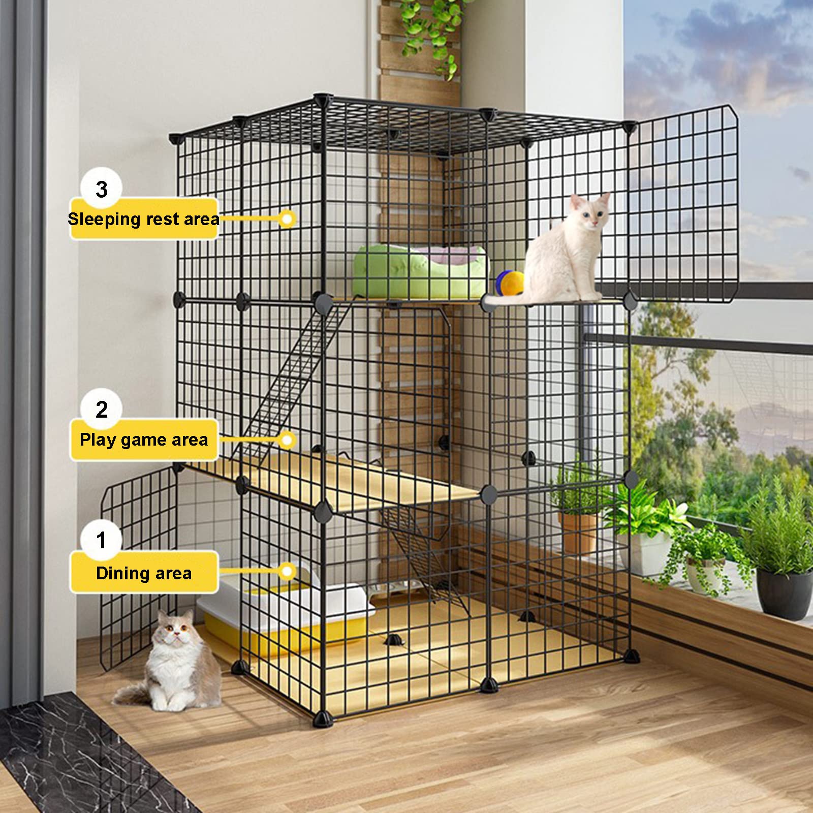Gabbia per gatti da interni, grande, pieghevole e portatile, in filo metallico, per 1-2 gatti, ideale per piccoli animali domestici