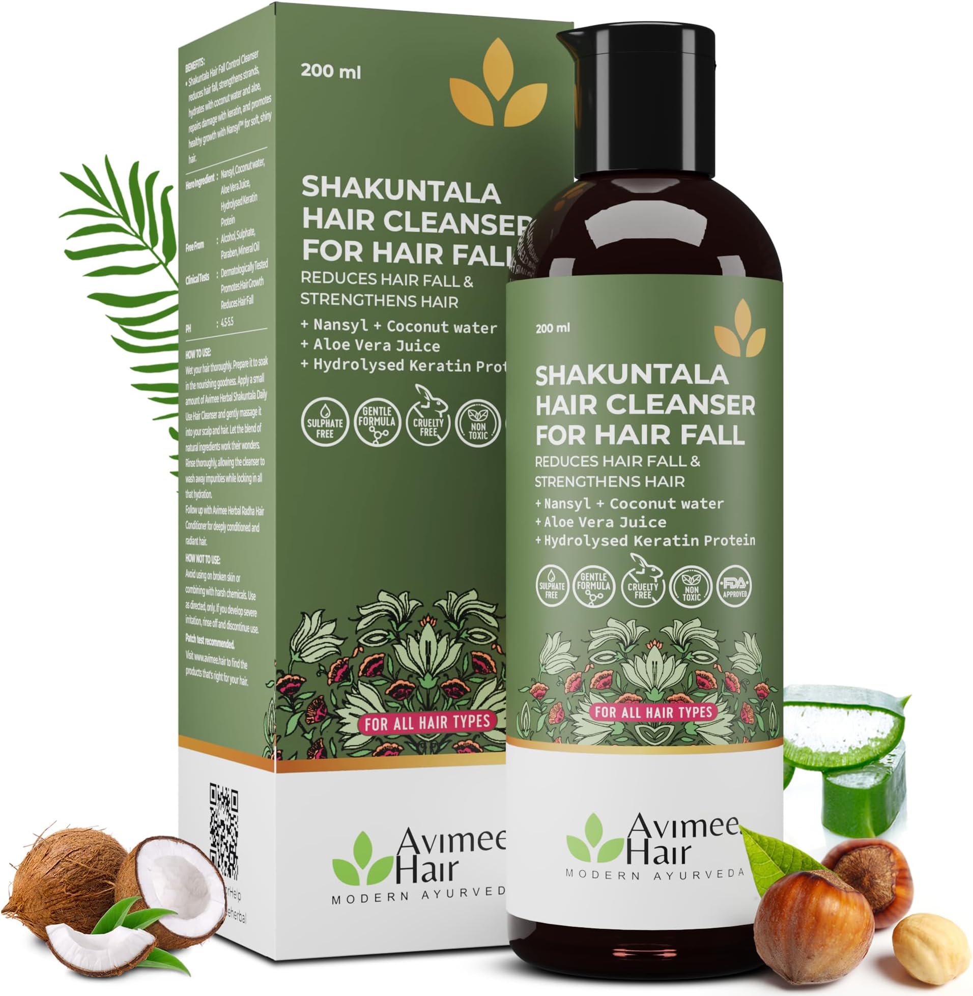 Shakuntala Hair Cleanser Shampoo For Hair Fall Control | With Keratin Protein & Nansyl | For Strong and Shiny Hair | Sulphate & Paraben Free For Men and Women | 200 mL